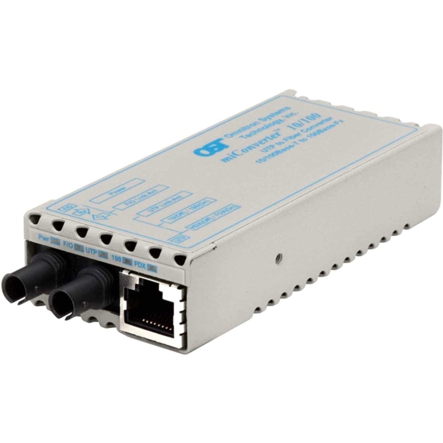 Omnitron miConverter 10/100 Ethernet Fiber Media Converter RJ45 ST Single-Mode 30km - 1x 10/100BASE-TX, 1x 100BASE-LX, Univ. AC Powered - 1101-1-2 - Image 3