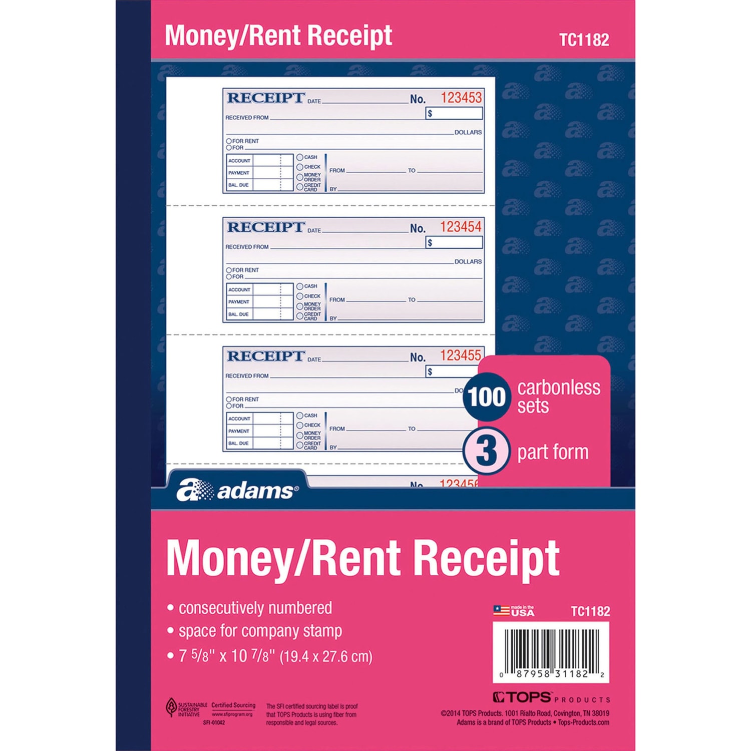 Adams Carbonless Money/Rent Receipt Book, 3-Part, 7 5/8in x 11in, Book Of 100 Sets - Image 5