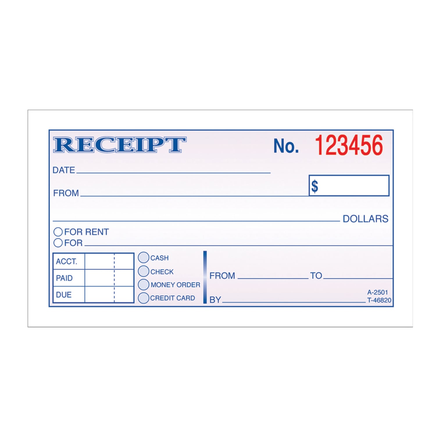 Adams Money/Rent Receipt Book, 5 3/8in x 2 3/4in, 2-Part, Carbonless, 50 Set Book