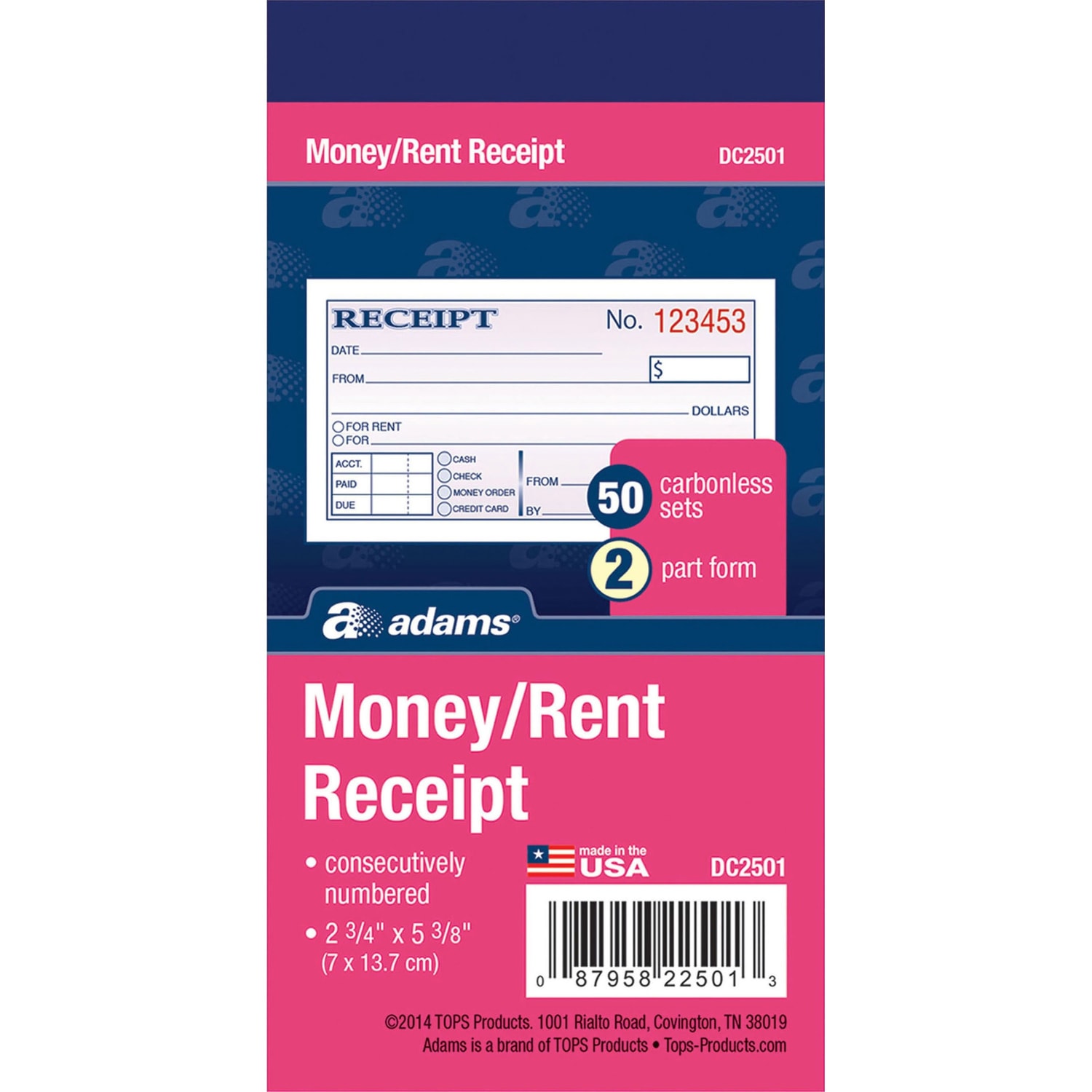Adams Money/Rent Receipt Book, 5 3/8in x 2 3/4in, 2-Part, Carbonless, 50 Set Book - Image 5