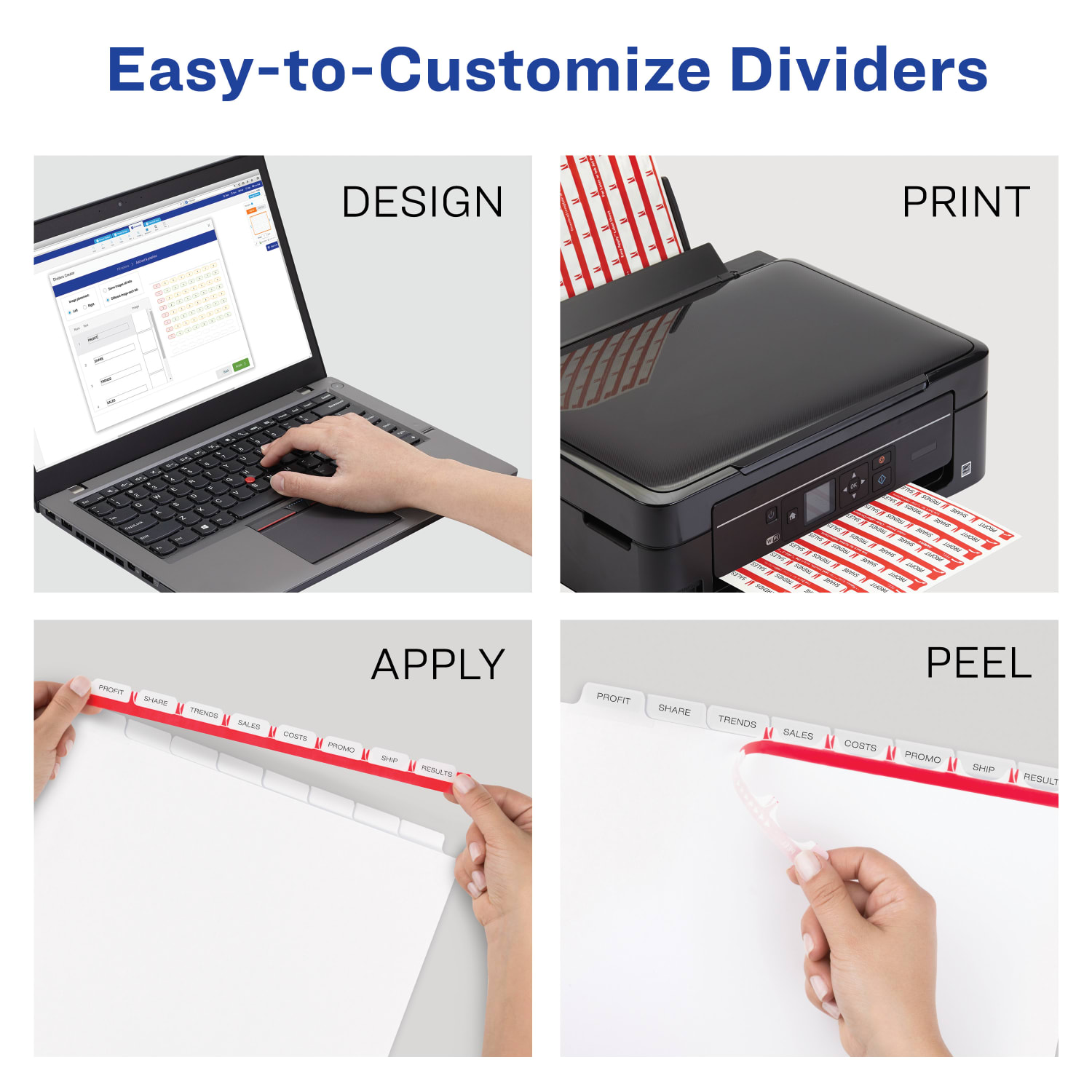 Avery Customizable Index Maker Dividers For 3 Ring Binder, Easy Print & Apply Clear Label Strip, 8 Tab, Multicolor, Pack Of 5 Sets - Image 3