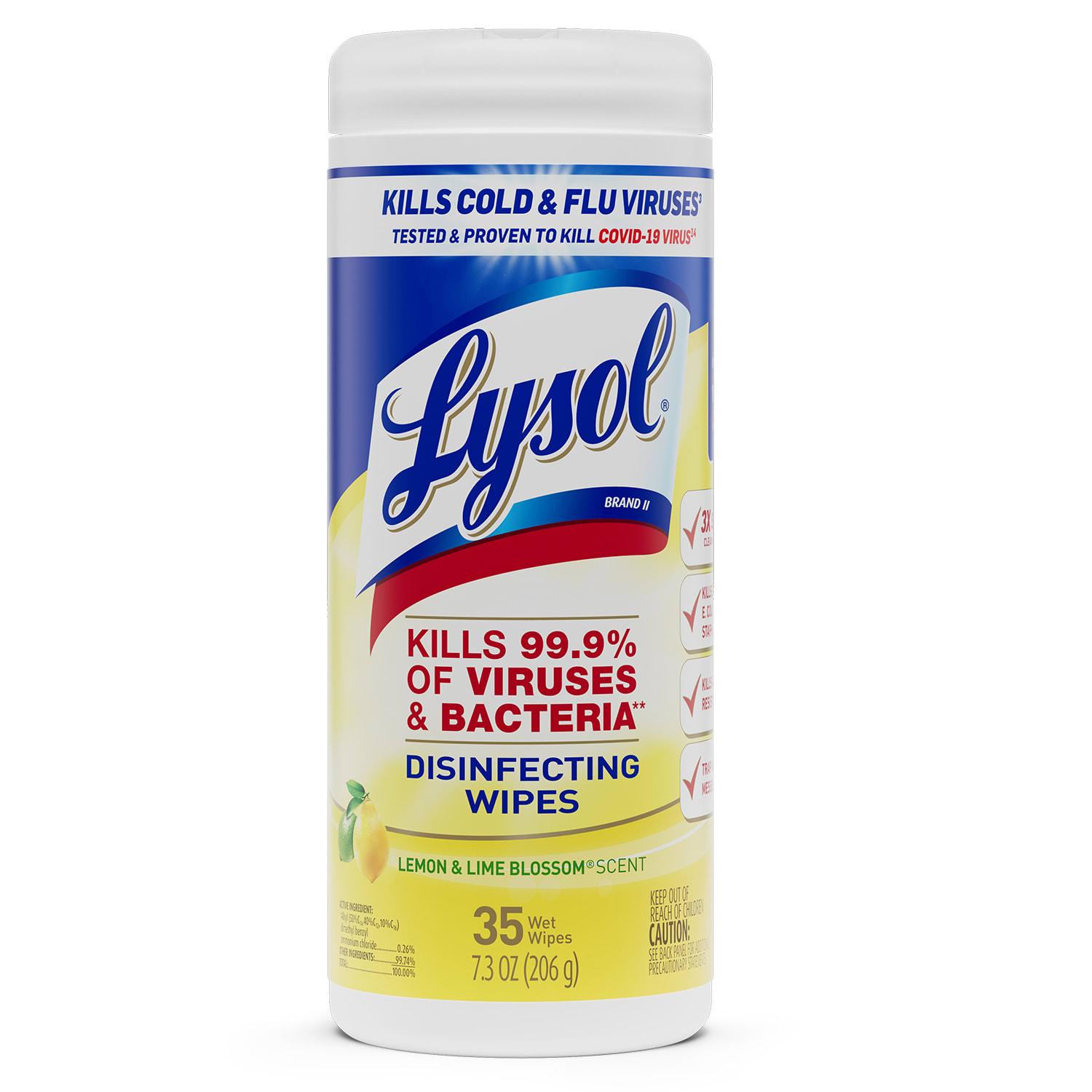 Lysol Disinfecting Wipes, Lemon & Lime Blossom Scent, 7in x 8in, 35 Wipes Per Canister, Case Of 12 - Image 3