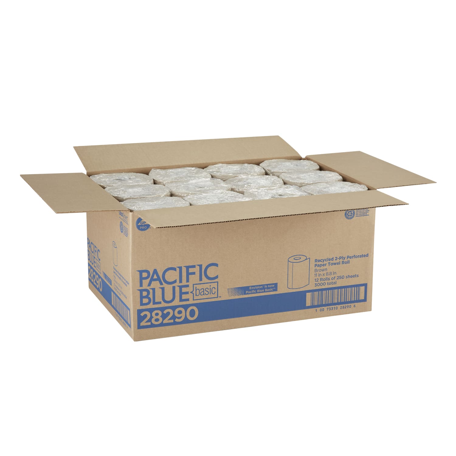 Pacific Blue Basic  by GP PRO, 2-Ply, Perforated Paper Towels, 40% Recycled, Brown, 12 Rolls Per Case, 250 Sheets Per Roll - Image 3