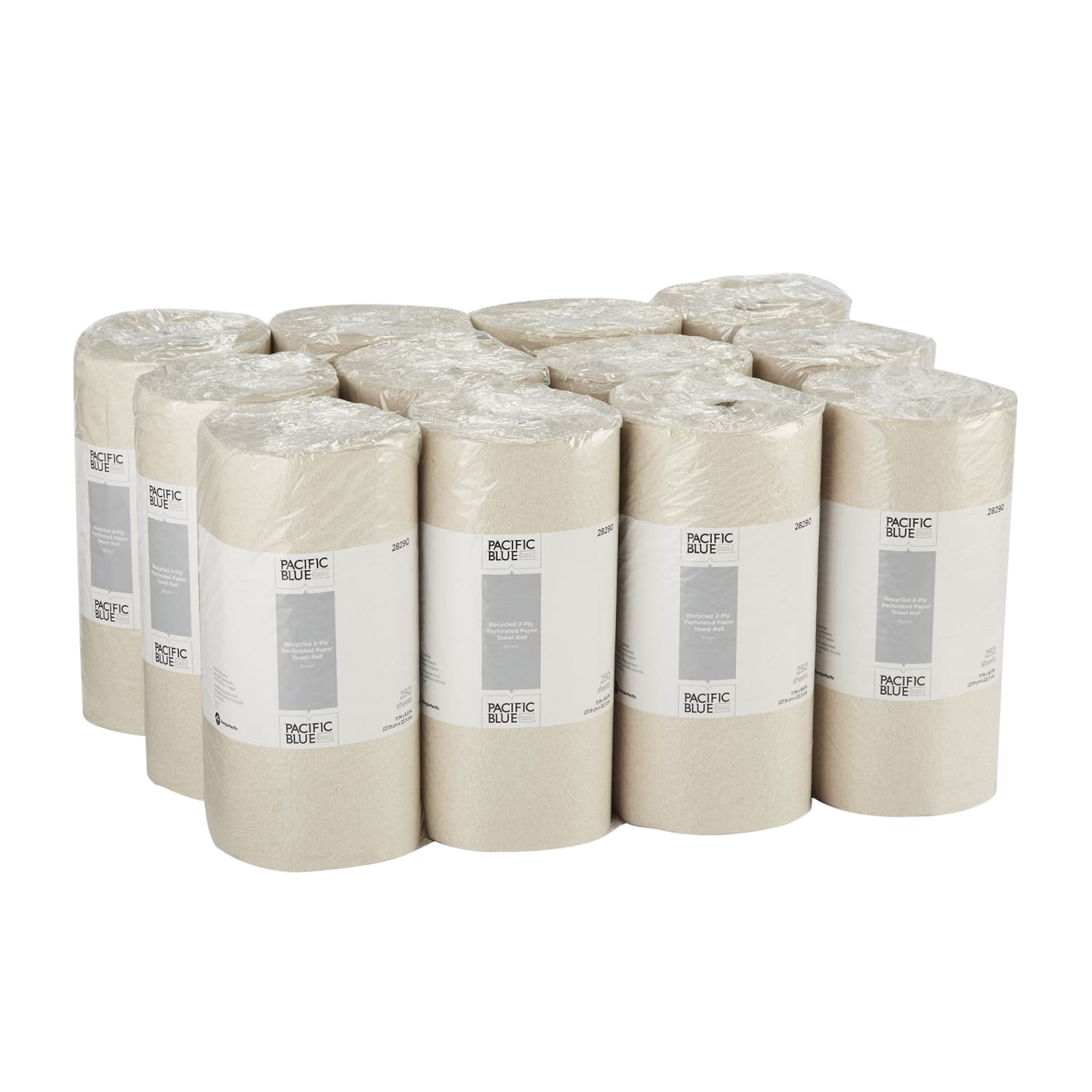 Pacific Blue Basic  by GP PRO, 2-Ply, Perforated Paper Towels, 40% Recycled, Brown, 12 Rolls Per Case, 250 Sheets Per Roll - Image 4