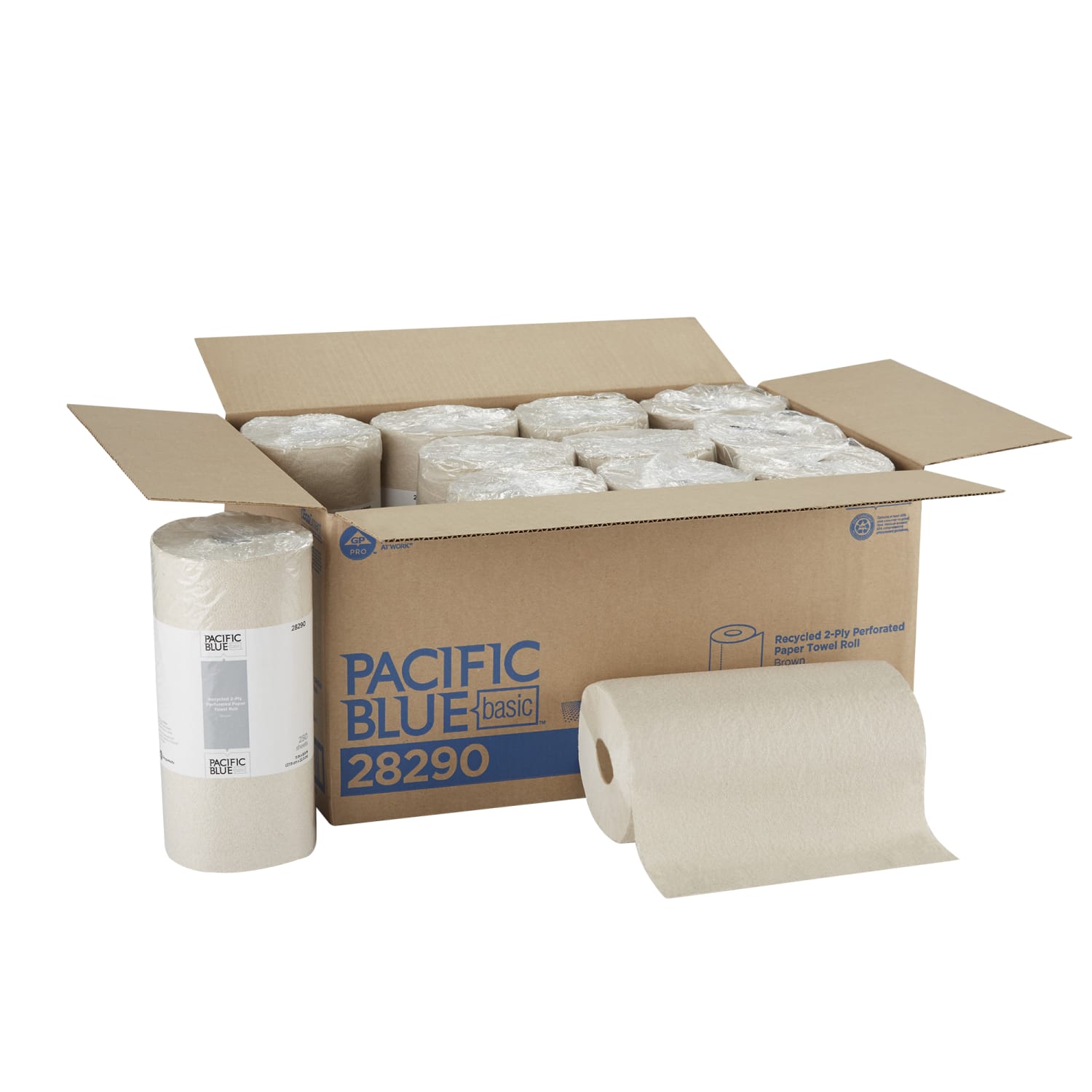 Pacific Blue Basic  by GP PRO, 2-Ply, Perforated Paper Towels, 40% Recycled, Brown, 12 Rolls Per Case, 250 Sheets Per Roll - Image 5