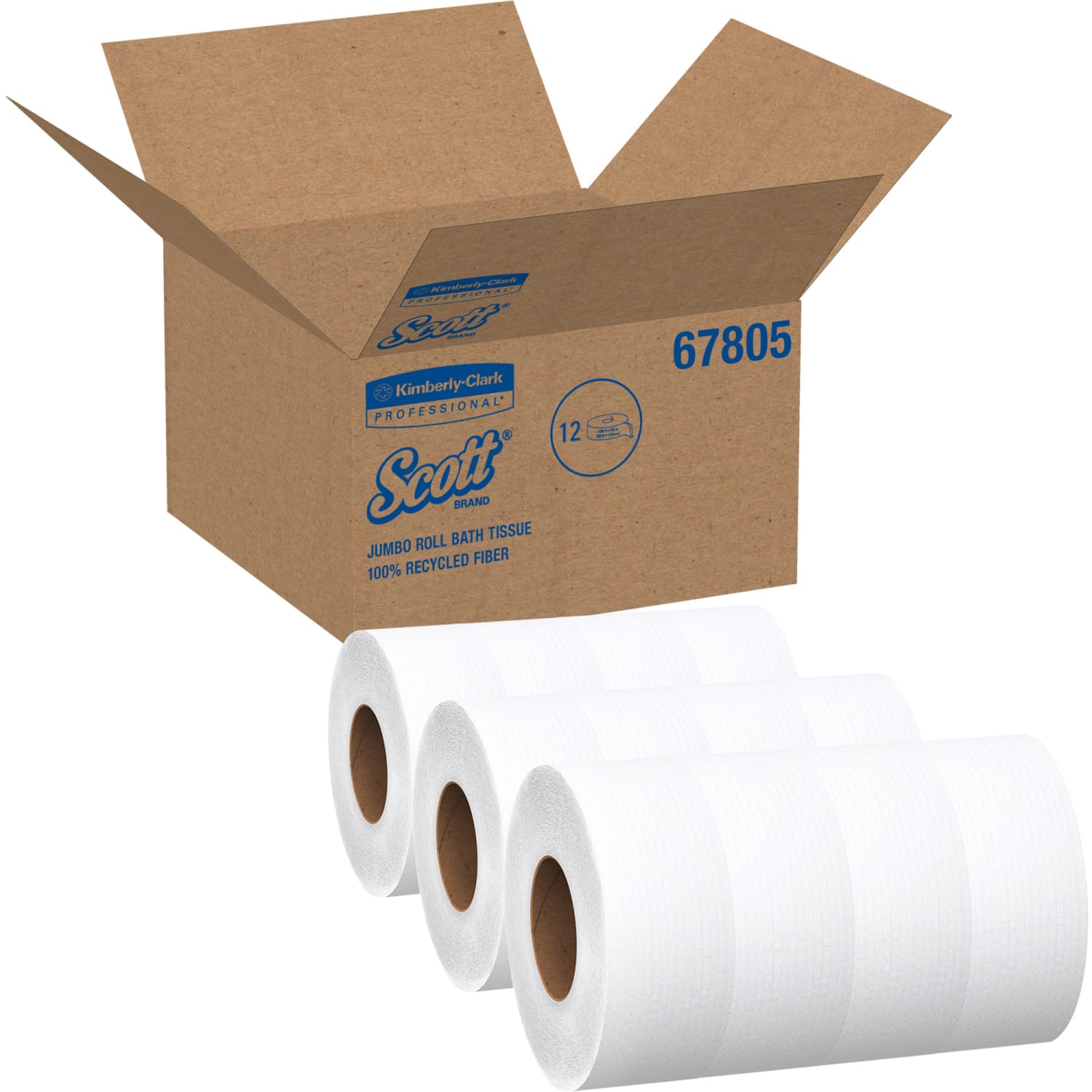Scott 100% Recycled Fiber High-Capacity Jumbo Roll Toilet Paper - 2 Ply - 3.55in Width x 1000 ft Length - White - Fiber - 12 / Carton