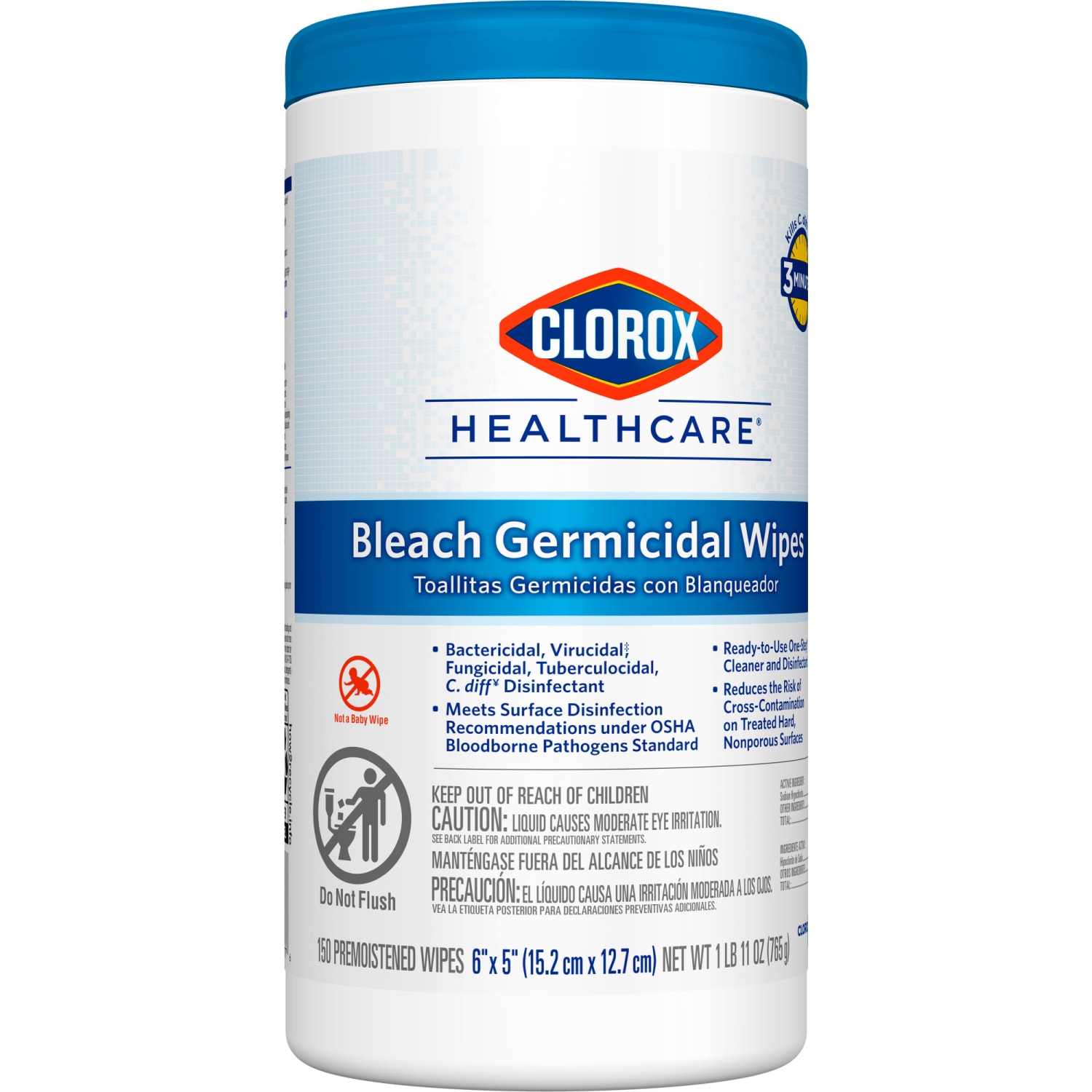 Clorox Healthcare Bleach Germicidal Wipes, 150 Wipes Per Canister, Case Of 6 Canisters - Image 3