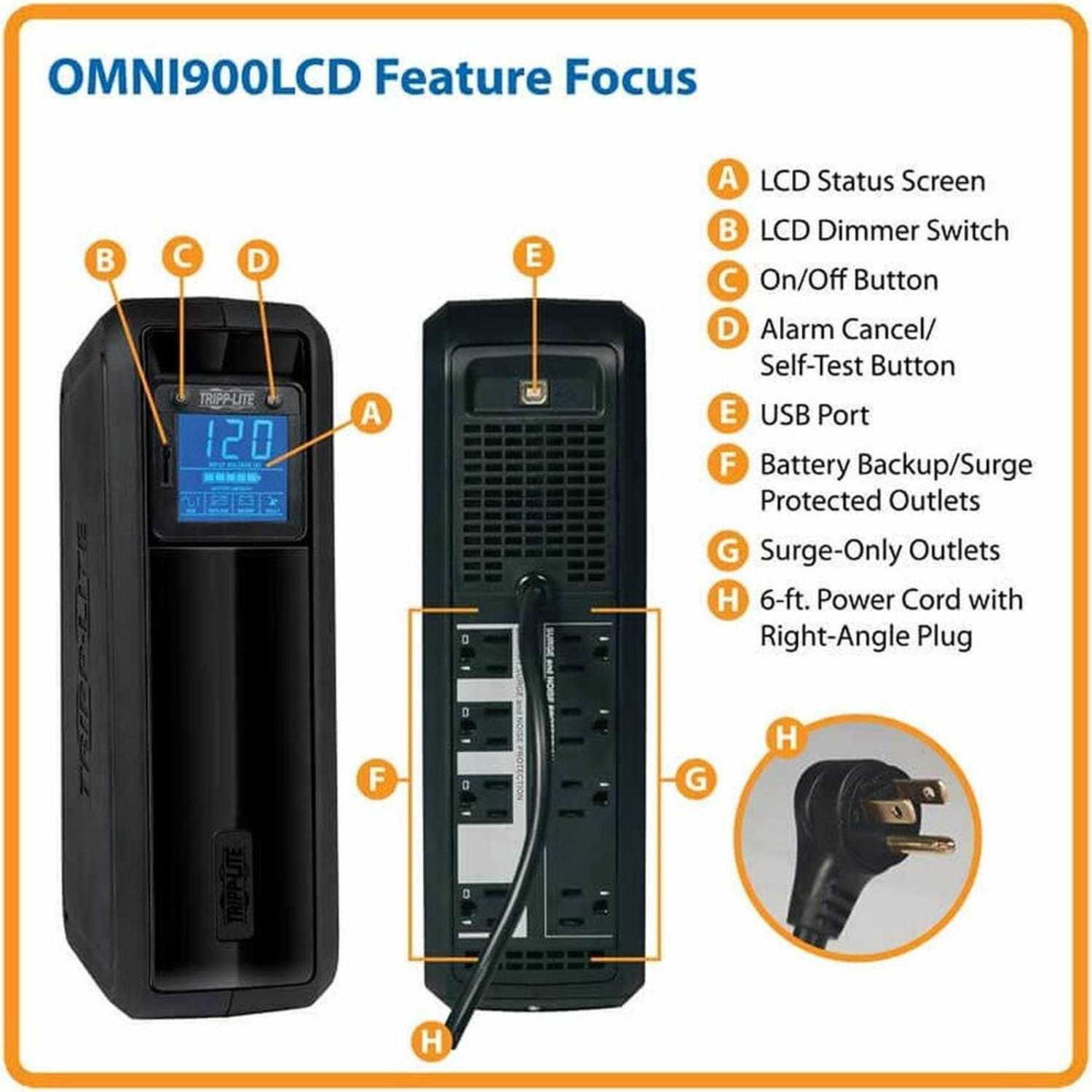 Tripp Lite OMNI900LCD Omni Smart 900VA Digital AVR UPS w/ LCD Display - Image 5