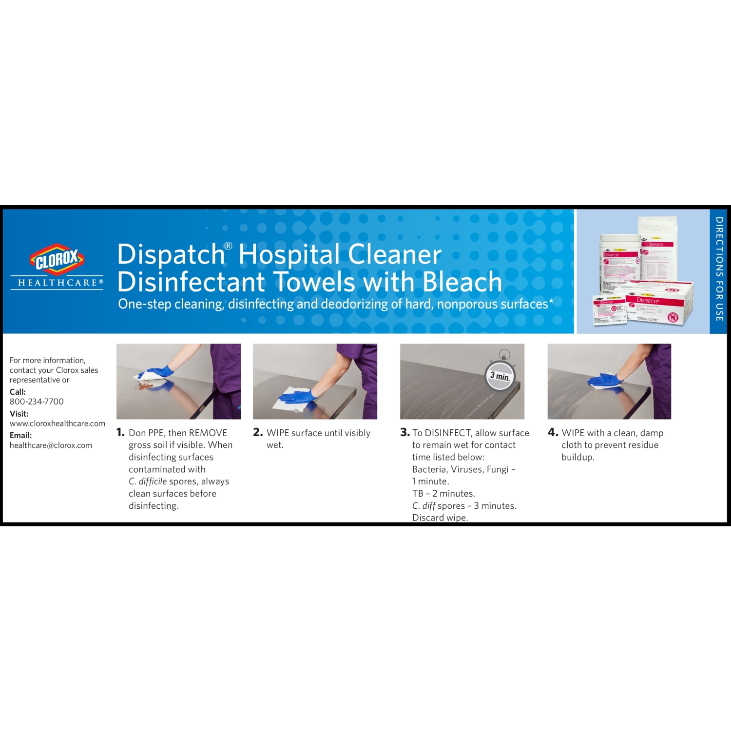Clorox Healthcare Dispatch Hospital Cleaner Disinfectant Towels With Bleach, Unscented, 6-3/4in x 8in, 150 Towels Per Canister, Pack Of 8 Canisters - Image 5