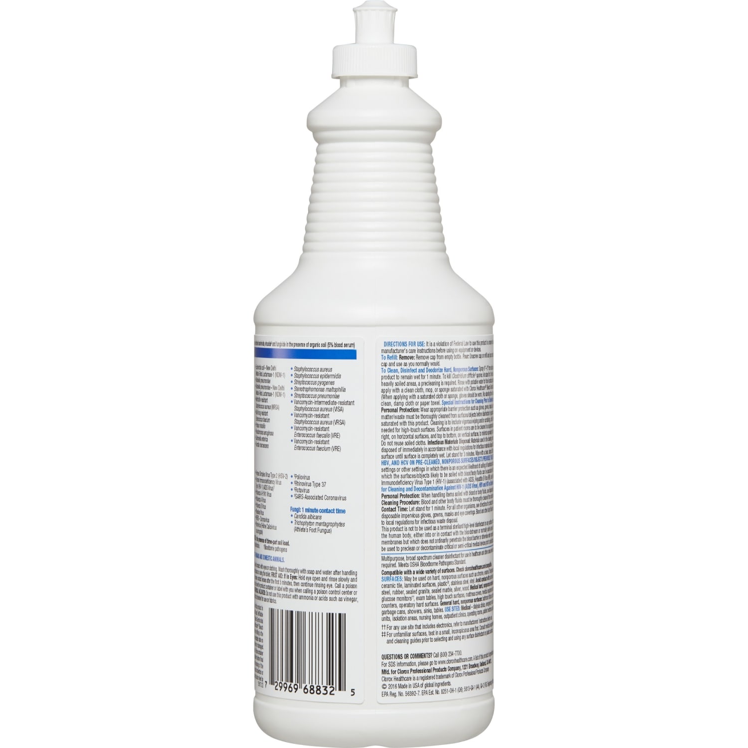 Clorox Healthcare Pull-Top Bleach Germicidal Cleaner - Ready-To-Use - 32 fl oz (1 quart) - Disinfectant, Fast Acting, Refillable, Cleanse, Anti-corrosive, Versatile, Anti-bacterial - White - 6 / Carton - Image 4
