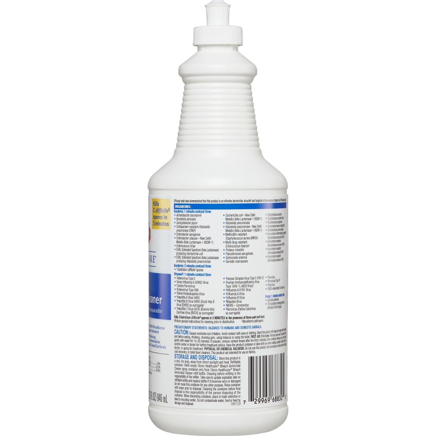Clorox Healthcare Pull-Top Bleach Germicidal Cleaner - Ready-To-Use - 32 fl oz (1 quart) - Disinfectant, Fast Acting, Refillable, Cleanse, Anti-corrosive, Versatile, Anti-bacterial - White - 6 / Carton - Image 6