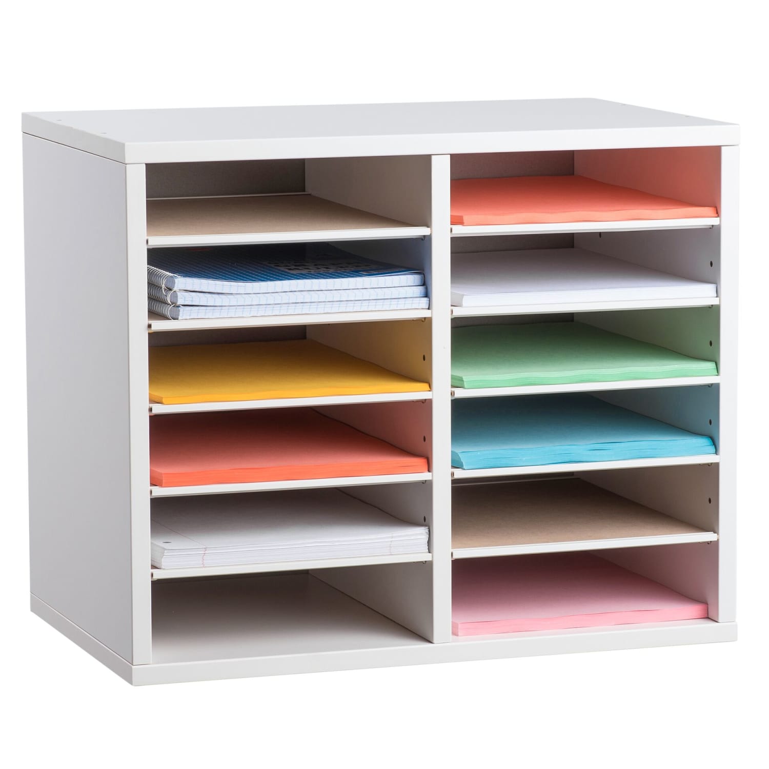 Alpine Adjustable 12-Compartment Literature Organizer, 16-5/16inH x 20inW x 11-13/16inD, White - Image 3