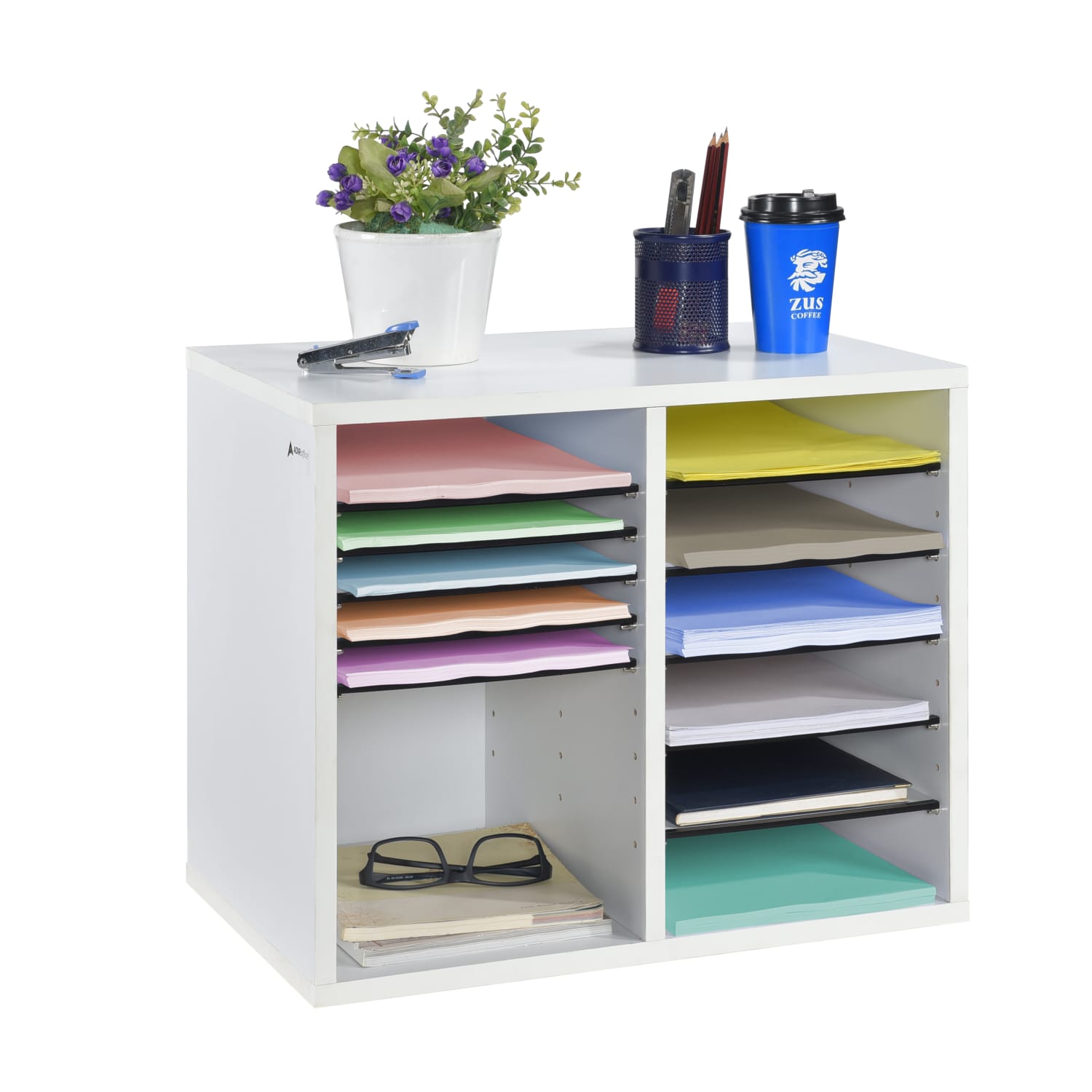 Alpine Adjustable 12-Compartment Literature Organizer, 16-5/16inH x 20inW x 11-13/16inD, White - Image 4