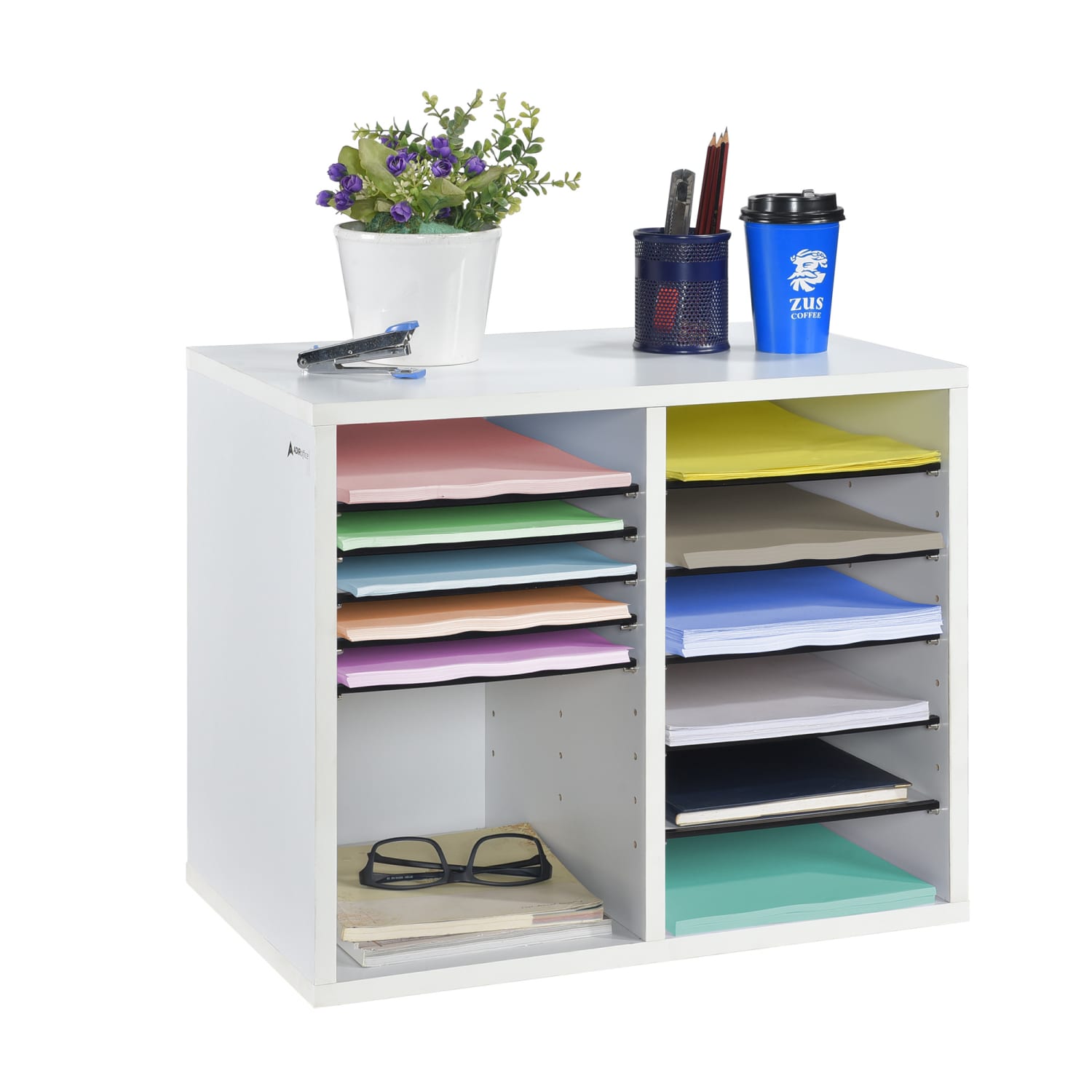 Alpine Adjustable 12-Compartment Literature Organizer, 16-5/16inH x 20inW x 11-13/16inD, White - Image 6