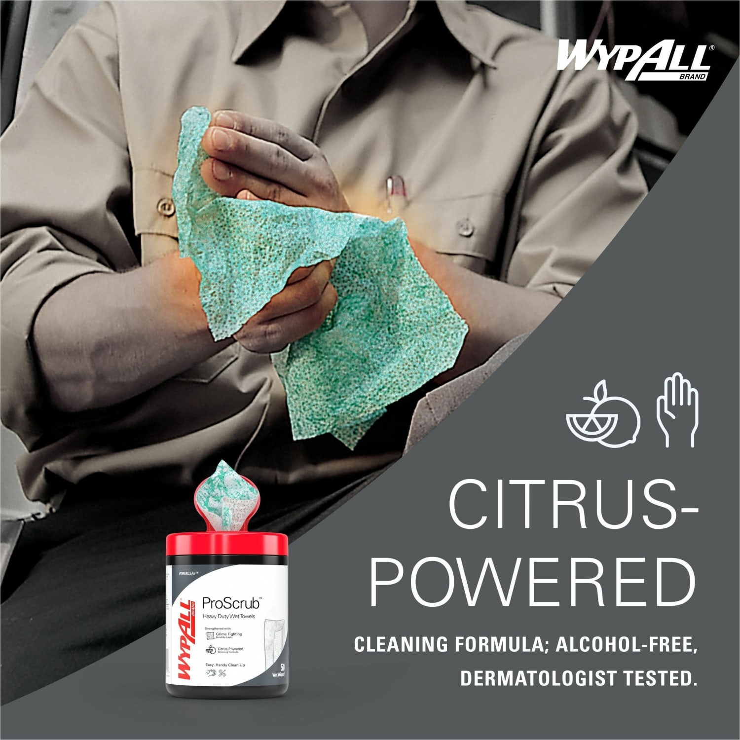 Wypall PowerClean ProScrub Heavy Duty Wet Towels - Citrus - 9.50inx12in - Green - Pre-moistened, Alcohol-free -  - KCC58310CT - Image 5