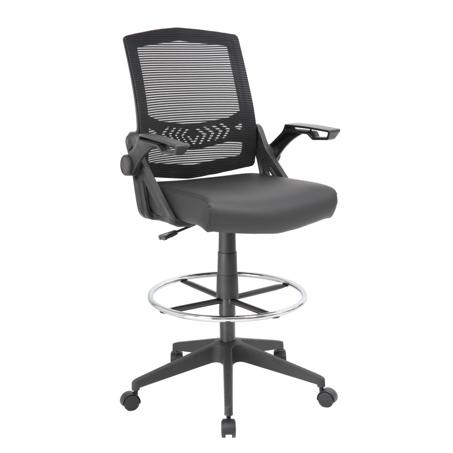 Boss Office Products Flip Arm Drafting Stool With Mesh Back Black PopularChairscom
