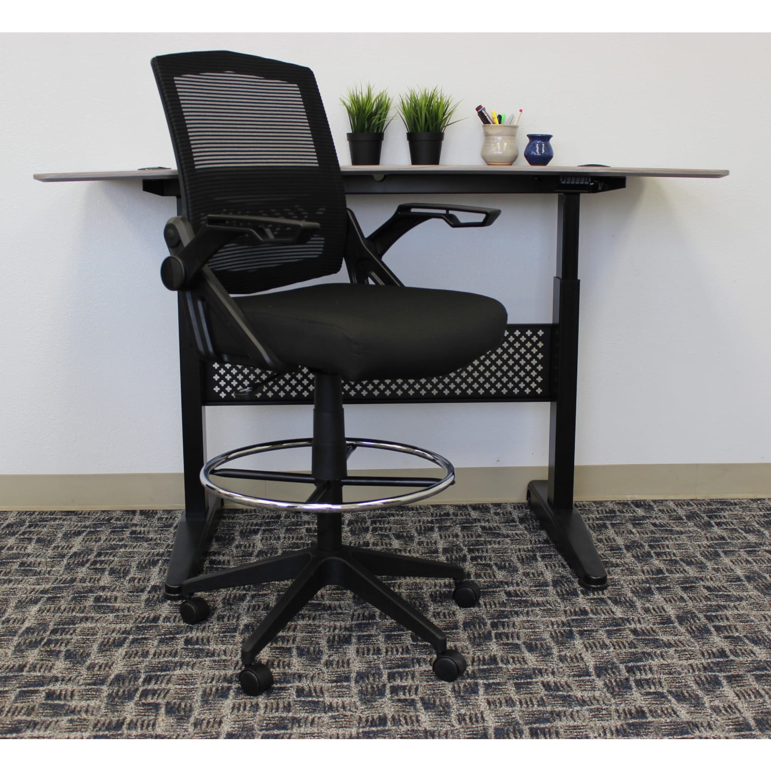 Boss Office Products Flip Arm Drafting Stool With Mesh Back, Black - Image 8