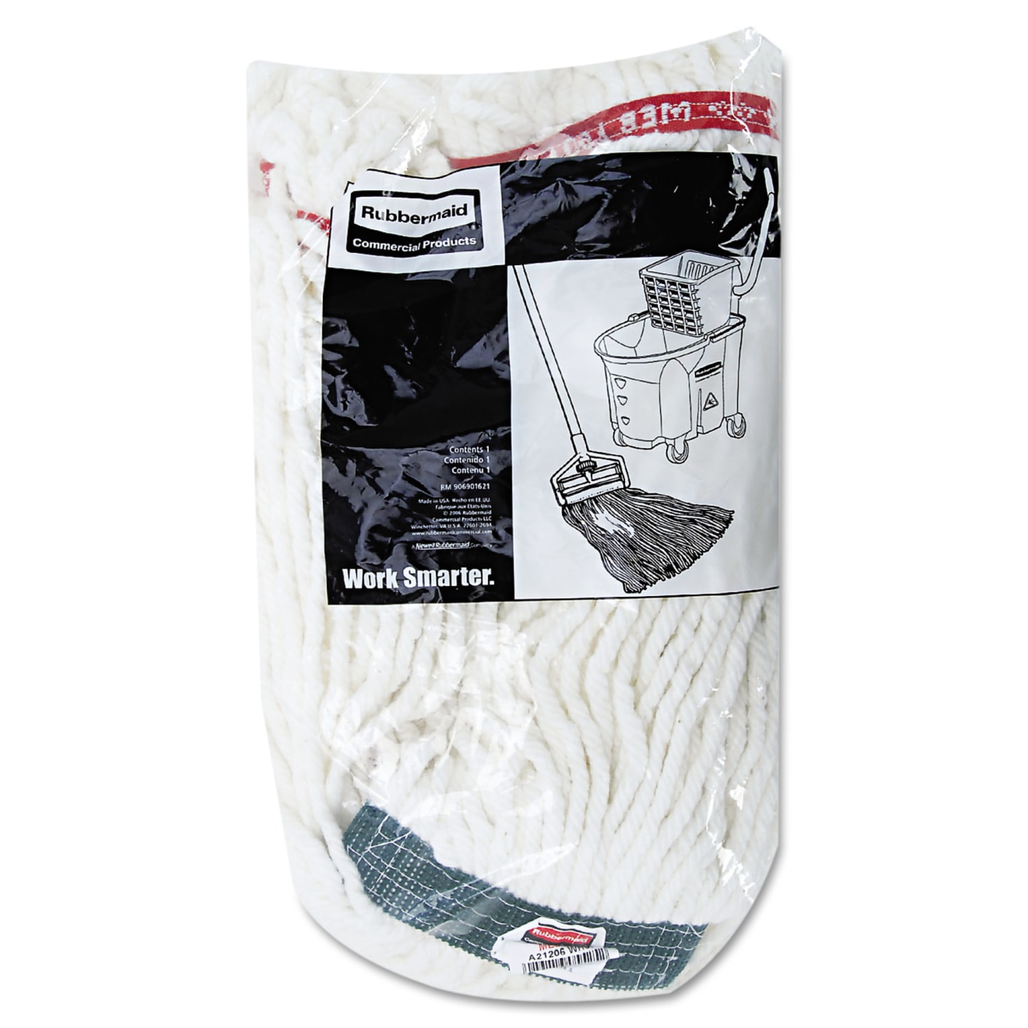Rubbermaid Commercial Web Foot Cotton Shrinkless Looped-End Wet Mop Head, White - Image 3