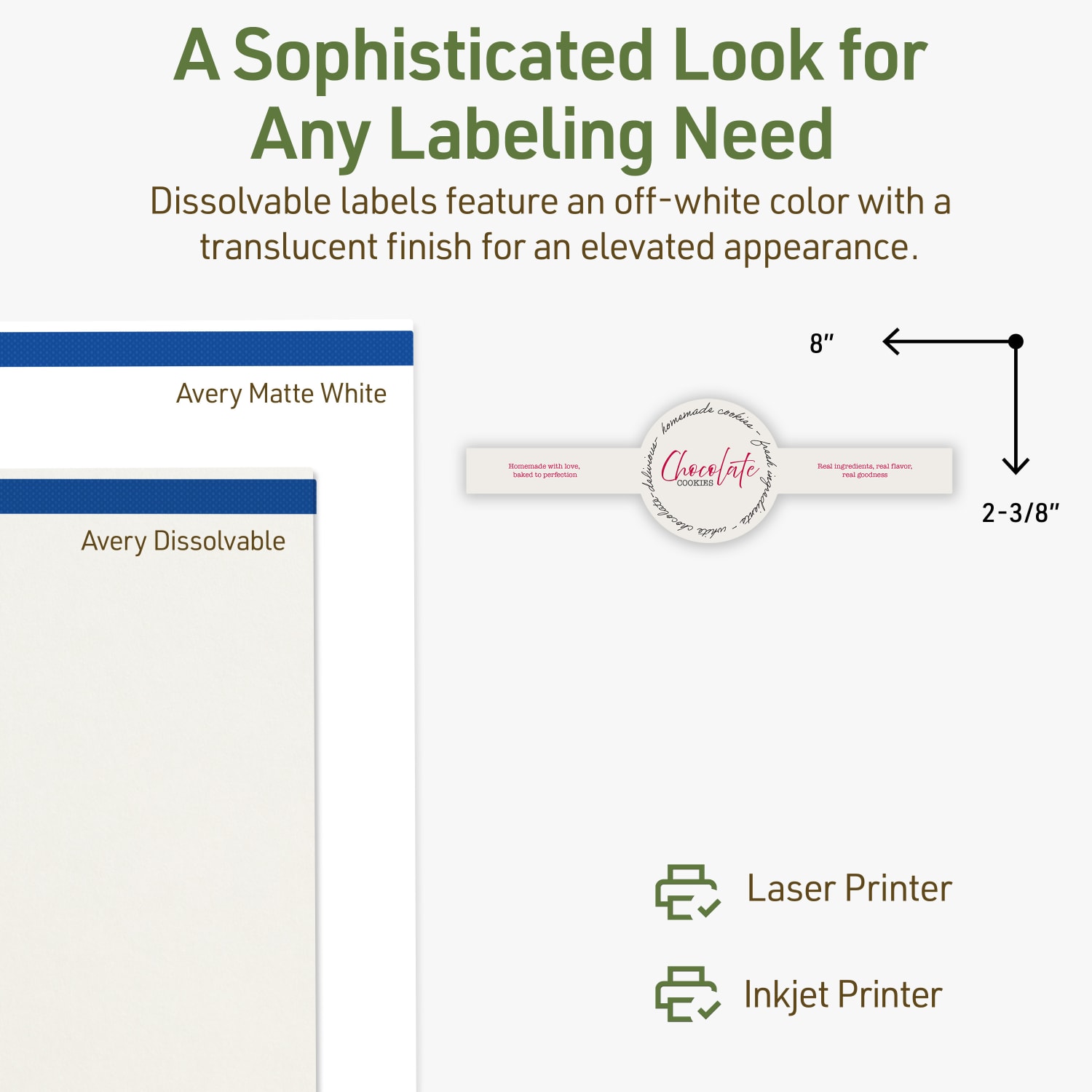 Avery Dissolvable Labels With Sure Feed Technology, 94117-DWMP5, Cigar, 2-3/8inx8in, Matte Off-White, Pack Of 15 - Image 5
