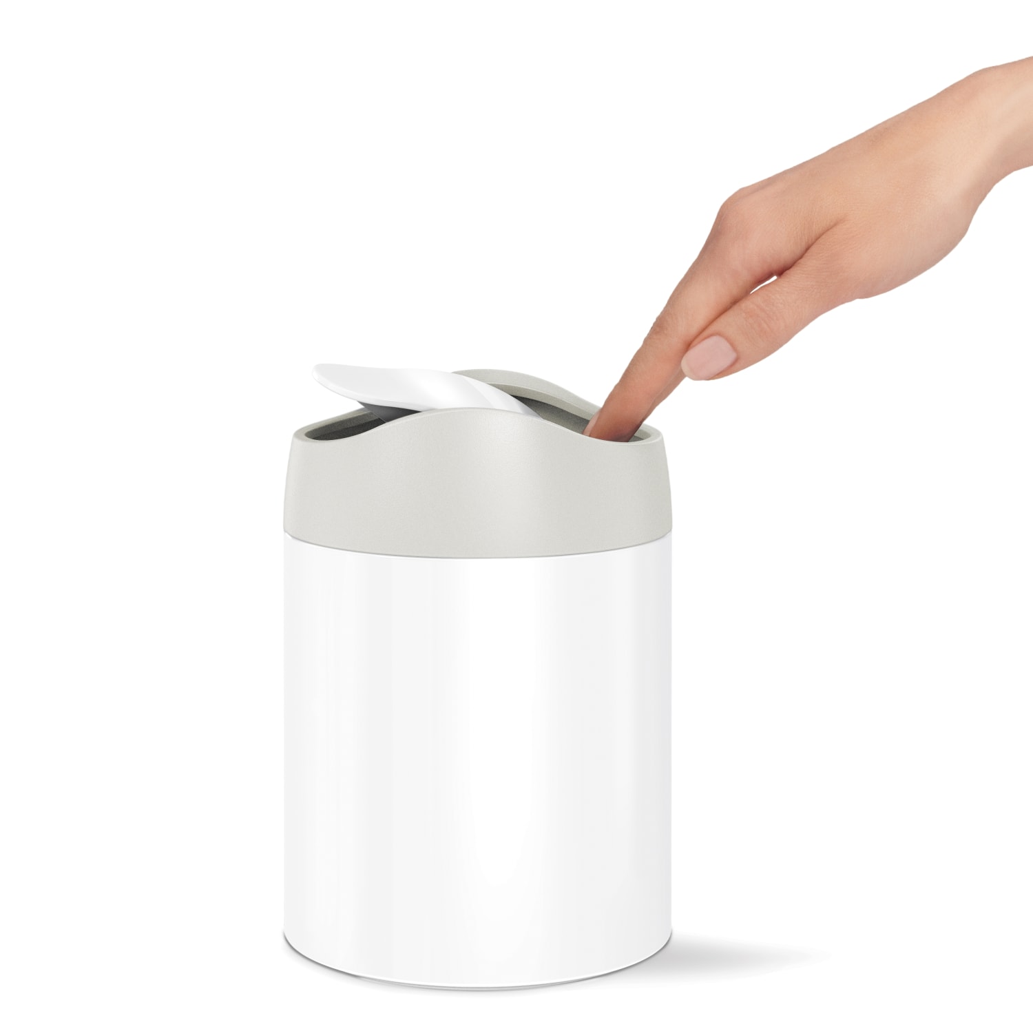 simplehuman Mini Round Steel Trash Can, 7-3/8inH x 5inW x 5inD, 1.6 Qt, White - Image 3