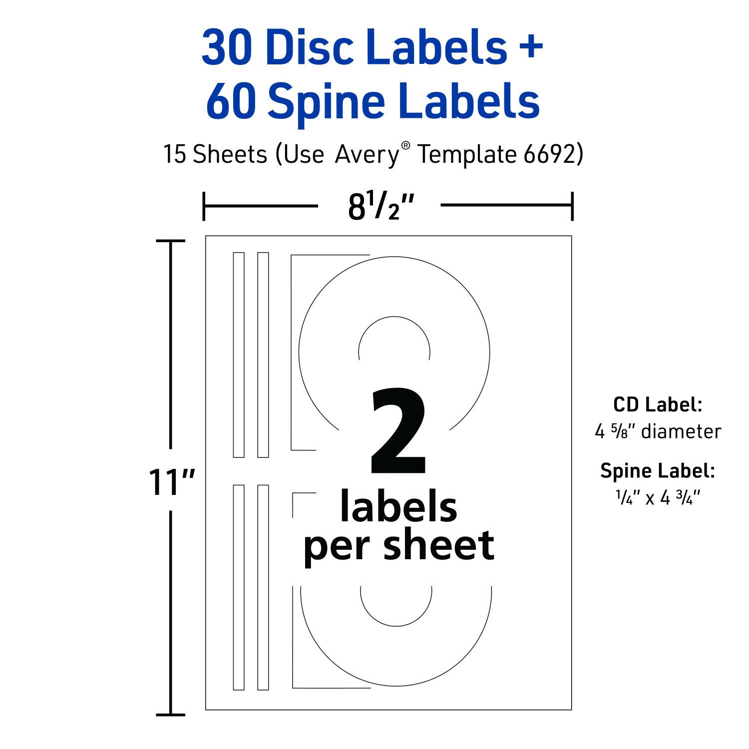 Avery CD/DVD Print-to-the-Edge Labels, 6692, Round, 4.65in Diameter, White, 30 Disc Labels And 60 Spine Labels - Image 4