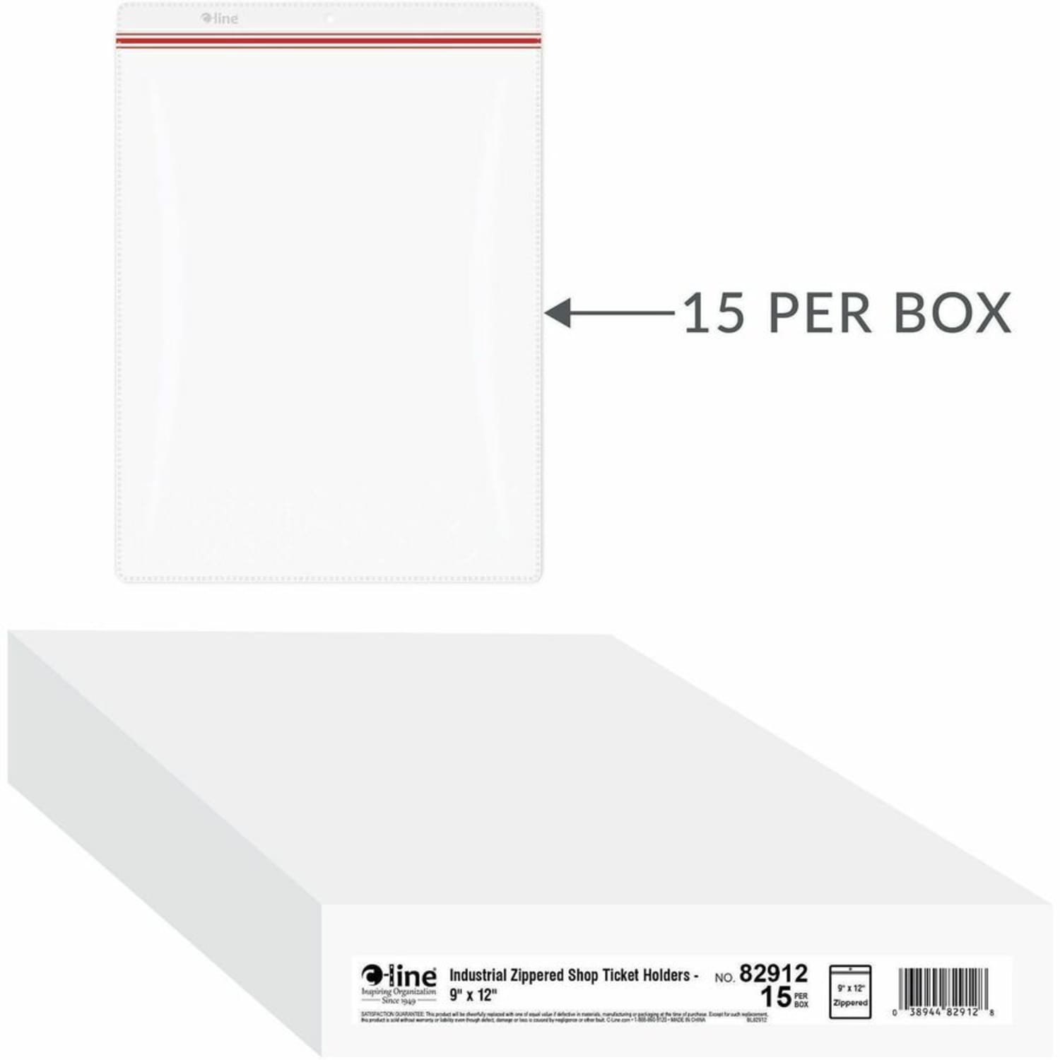 C-Line 82912 Industrial Zipper Seal Shop Ticket Holder - 9in Width x 12in Length Sheet Size - Vinyl - Clear - 15 / Box" - Image 4
