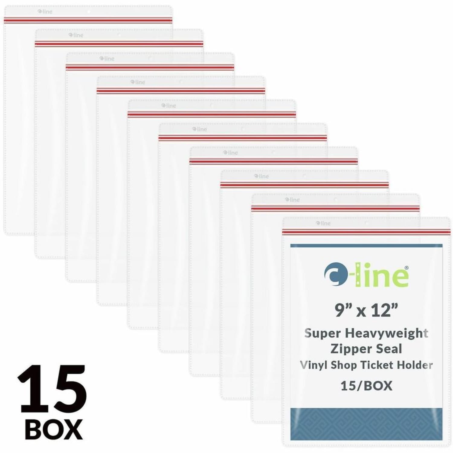 C-Line 82912 Industrial Zipper Seal Shop Ticket Holder - 9in Width x 12in Length Sheet Size - Vinyl - Clear - 15 / Box" - Image 5