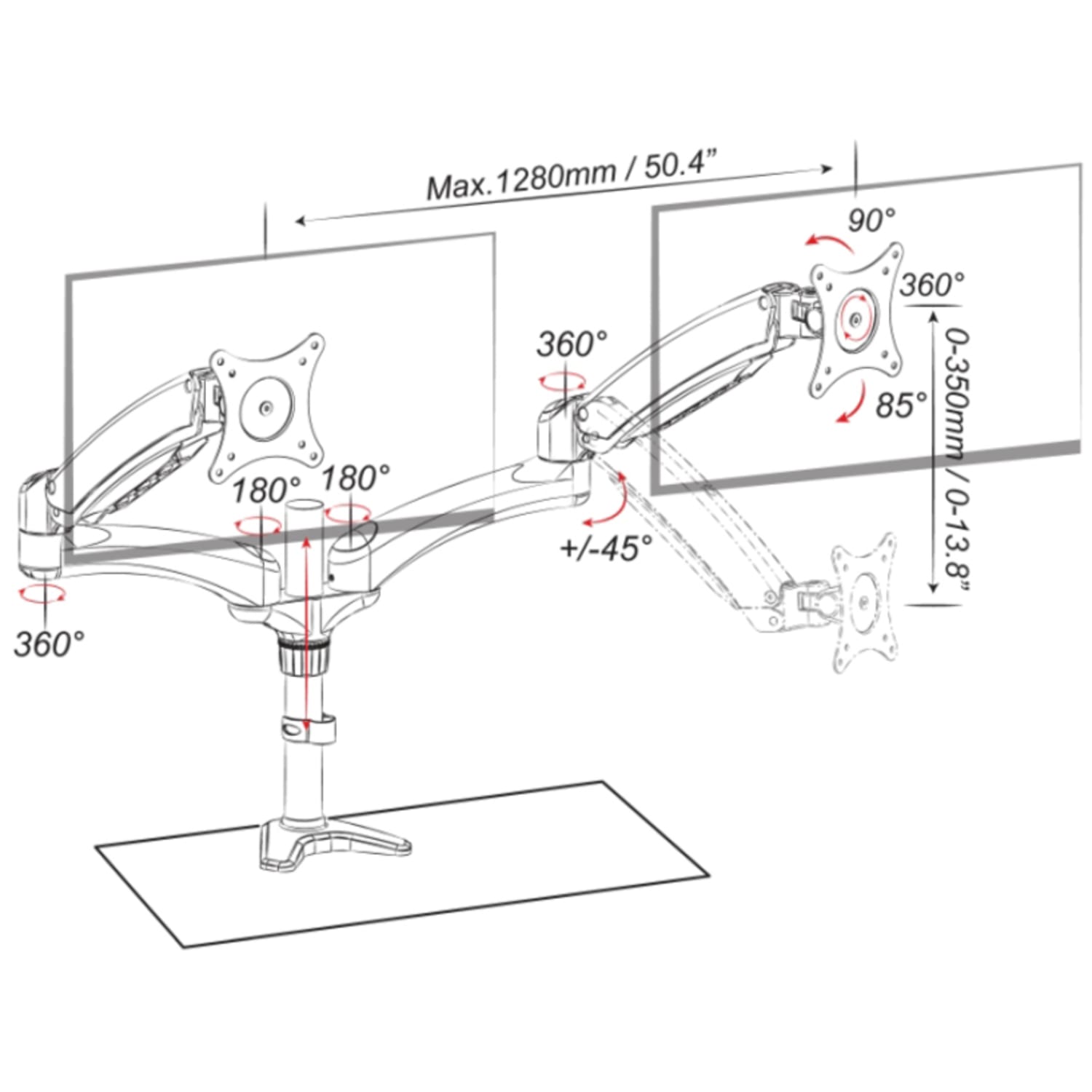 Amer Mounts Dual Monitor Mount with Articulating Arms - HYDRA 2 arm articulating monitor mount with desk clamp - Image 3
