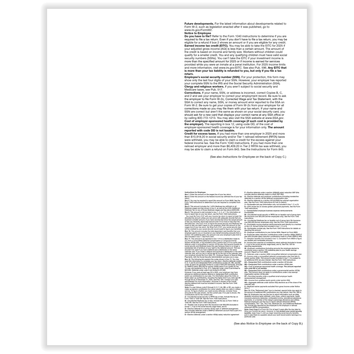 ComplyRight W-2 Tax Forms, Employee's Copies B, C, 2 & 2 Combined, 4-Up (Box Format), 8-1/2in x 11in, Pack Of 500 Forms, 5205B25 - Image 3