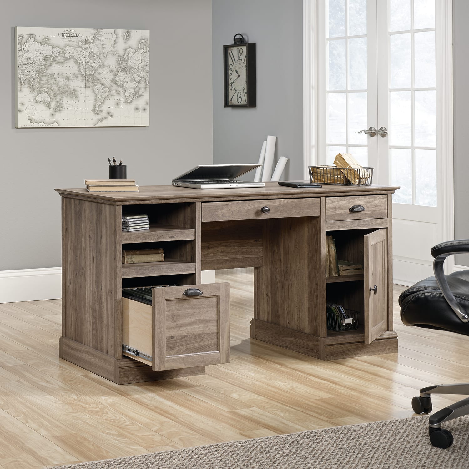 Sauder Barrister Lane 59inW Executive Computer Desk, Salt Oak - Image 4