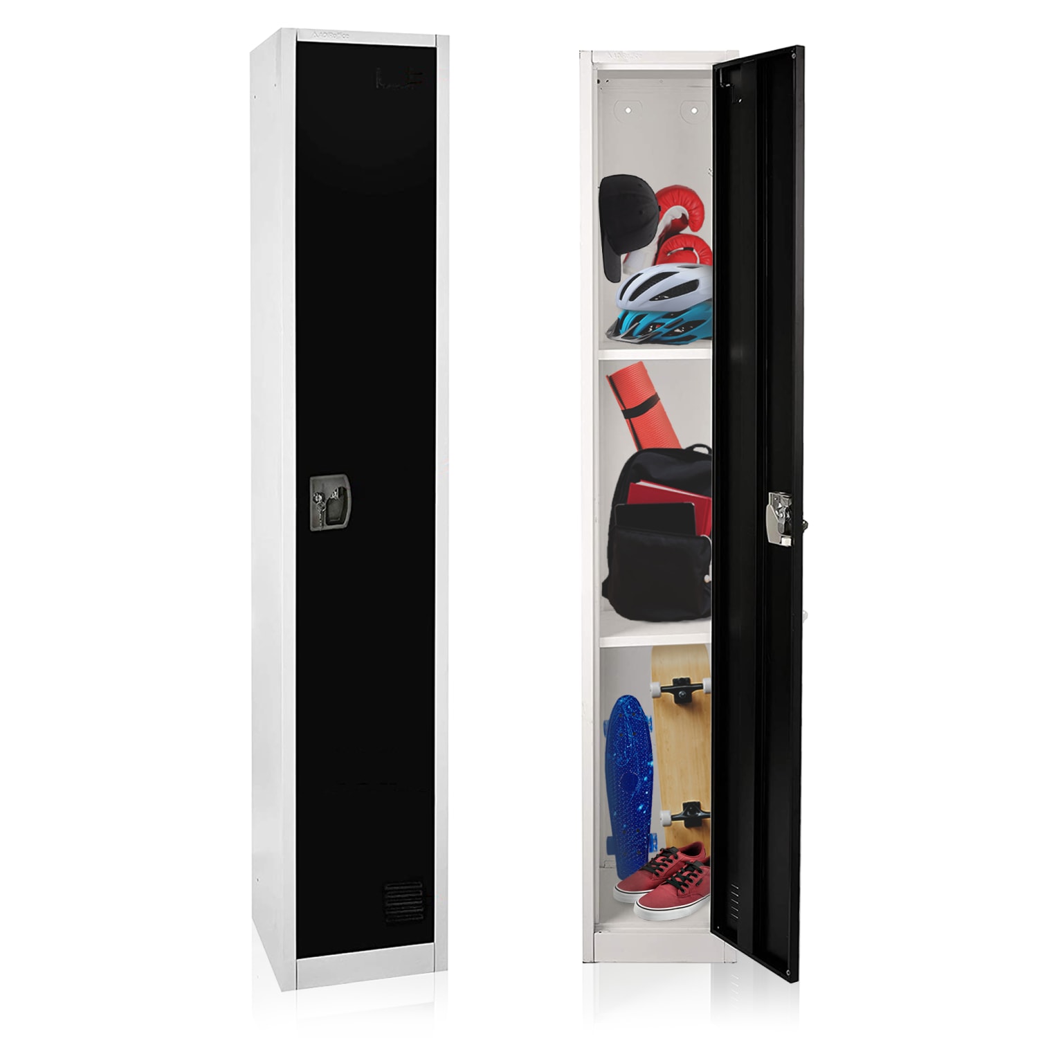 Alpine 1-Tier Steel Lockers, 72inH x 12inW x 12inD, Black, Set Of 2 Lockers - Image 3