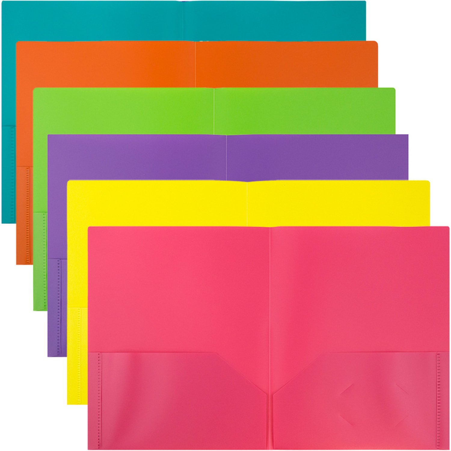 JAM Paper POP Plastic 2-Pocket School Folders, 9-1/2in x 11-1/2in, Assorted Fashion, Pack Of 6 Folders - Image 3
