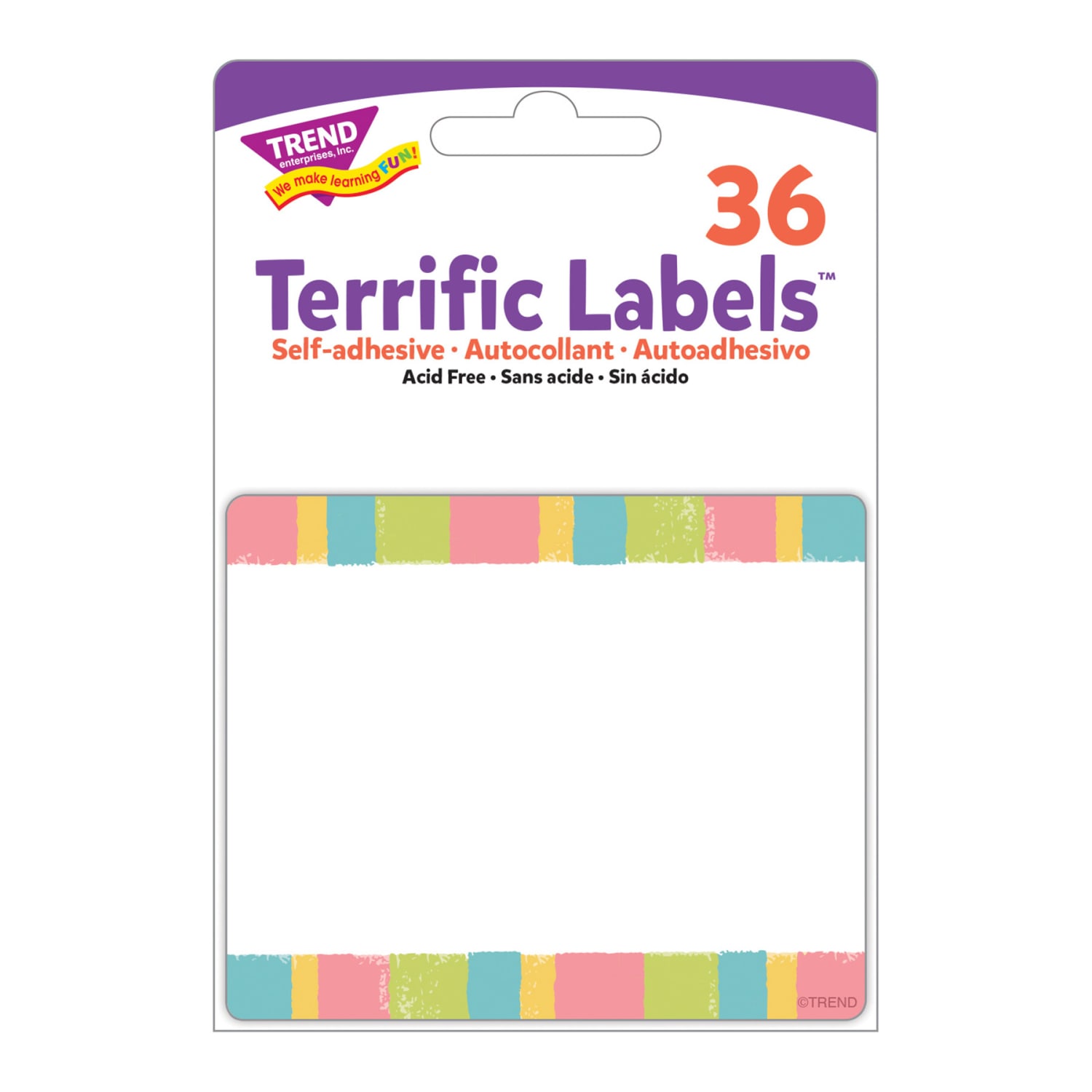 TREND Terrific Labels, T-68130-6, 3in x 2-1/2in, Cheerful Stripes, 36 Labels Per Pack, Bundle Of 6 Packs - Image 3