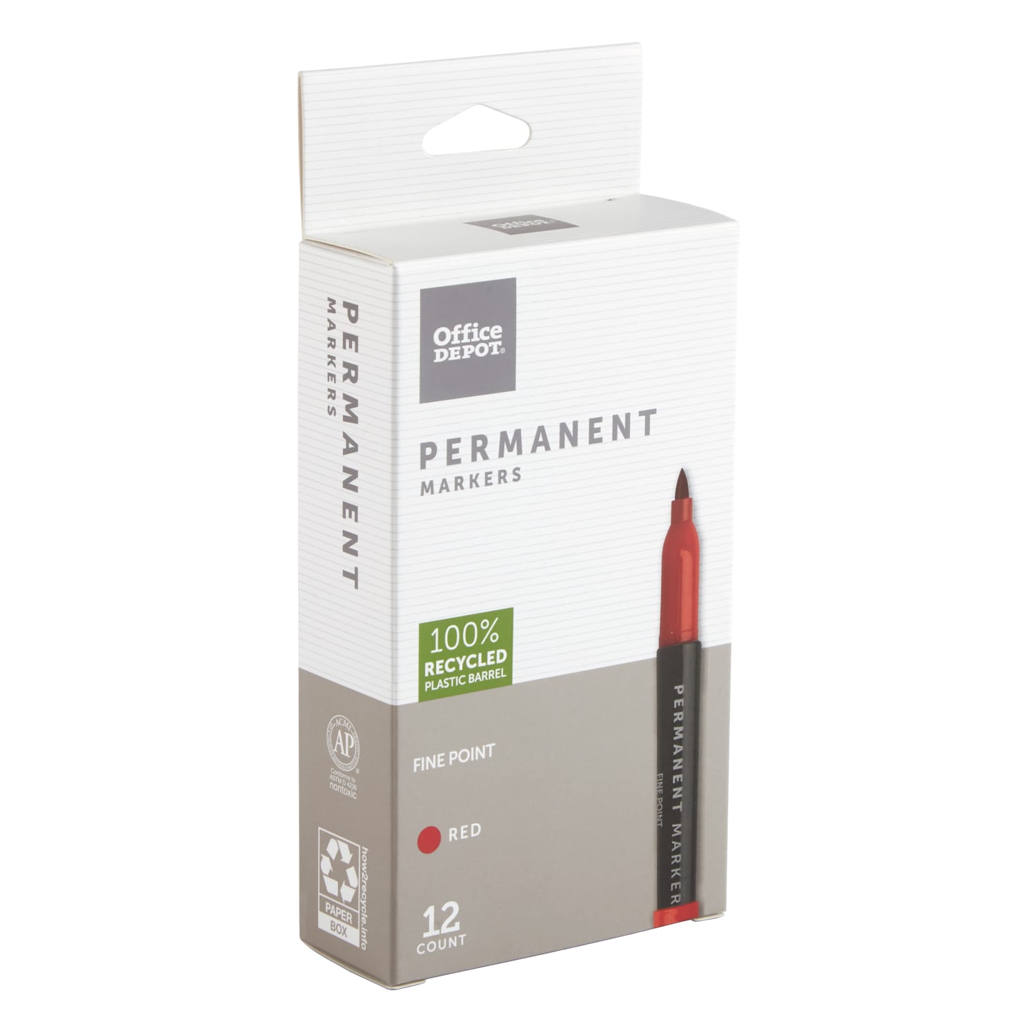 Office Depot Brand Permanent Markers, Fine Point, 100% Recycled Plastic Barrel, Red Ink, Pack Of 12 - Image 3