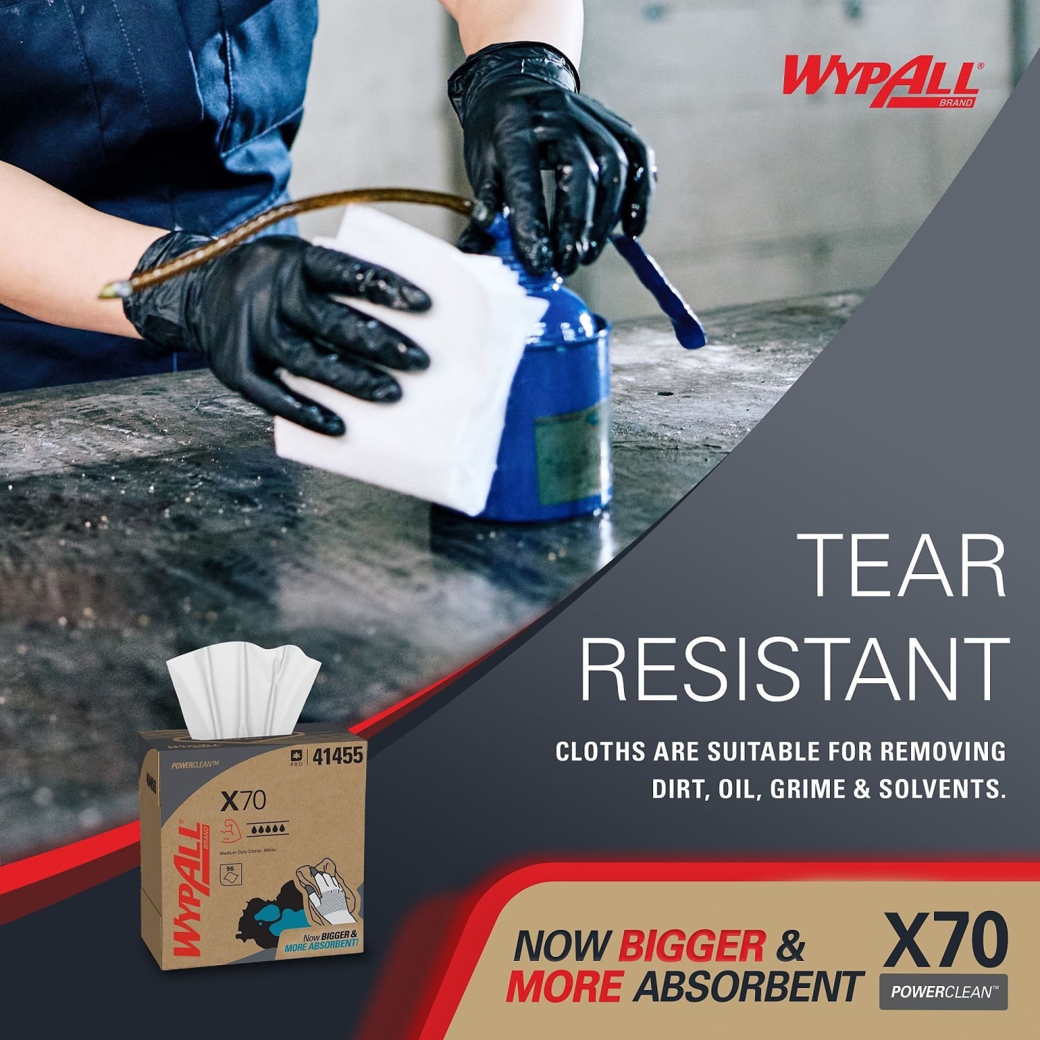 Wypall PowerClean X70 Medium Duty Cloths - Pop-Up Box - 8.34inx16.80in - White - Hydroknit - Durable, Absorbent, Strong, Reusable, Embossed - - Image 6
