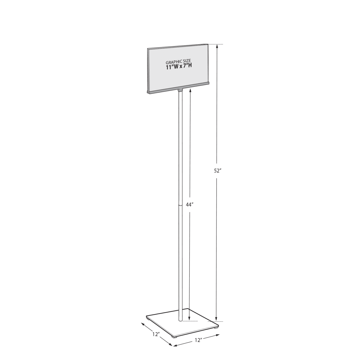 Azar Displays Pedestal 2-Sided Acrylic Horizontal Sign Holder, 52-1/2inH x 12inW x 12inD, Silver - Image 3
