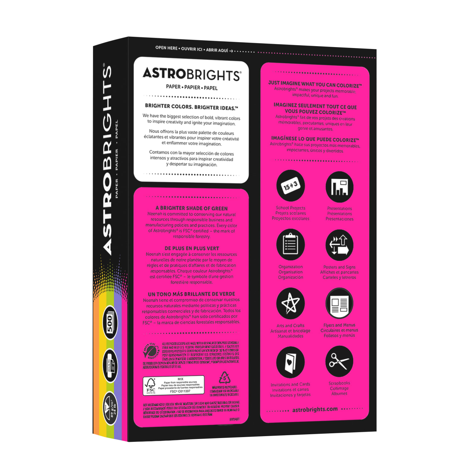 Astrobrights Color Multi-Use Printer & Copy Paper, 1 Ream, Happy Color Assortment, Letter (8.5in x 11in), 500 Sheets Per Ream, 24 Lb, 94 Brightness - Image 4