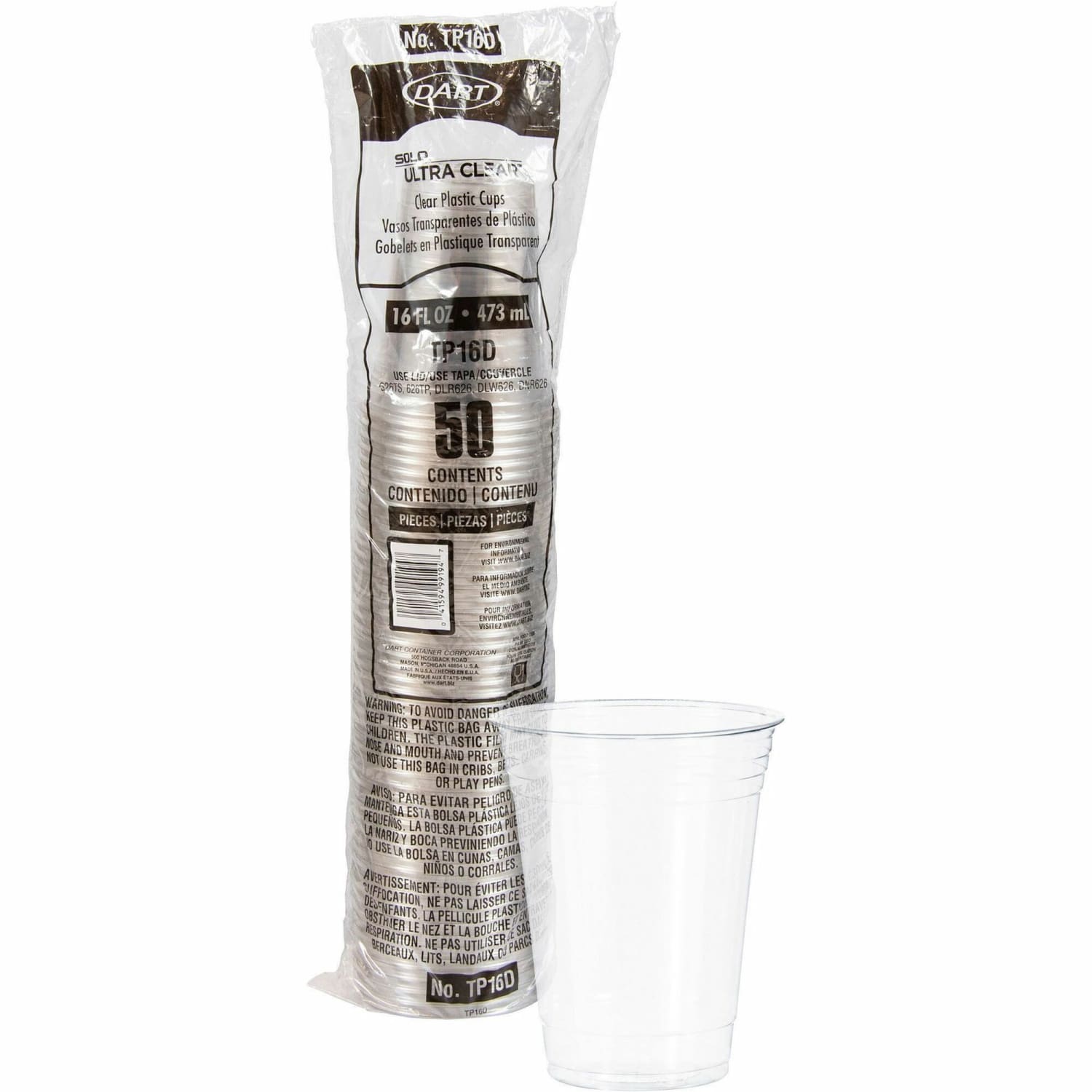 Solo Cup UltraClear Plastic PET Cups - 16 fl oz - 50 / Pack - Crystal Clear - Polyethylene Terephthalate (PET) - Beverage, Cold Drink, Smoothie, Coffee - Image 3