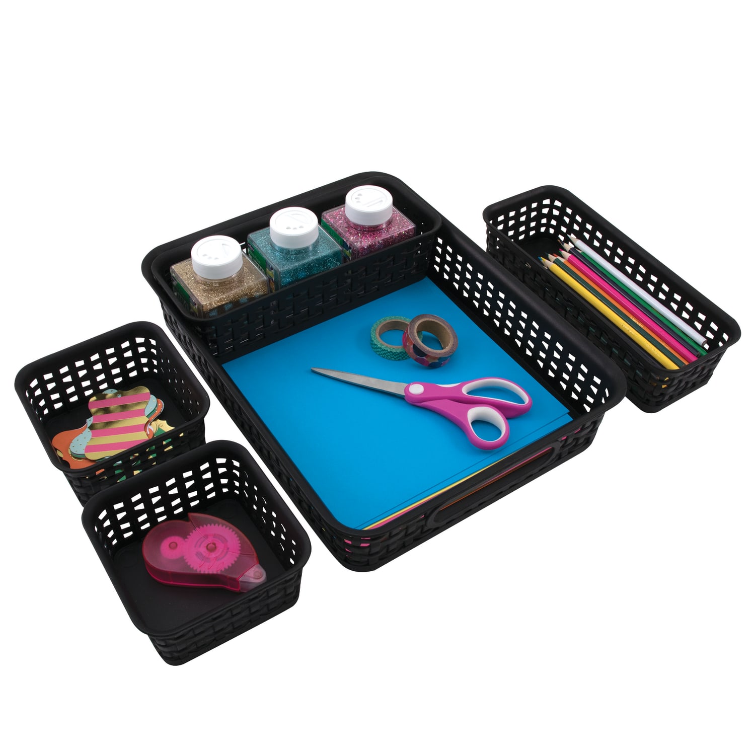 Realspace Plastic Weave Bin Set, Assorted Sizes, Black, Pack Of 5 - Image 4
