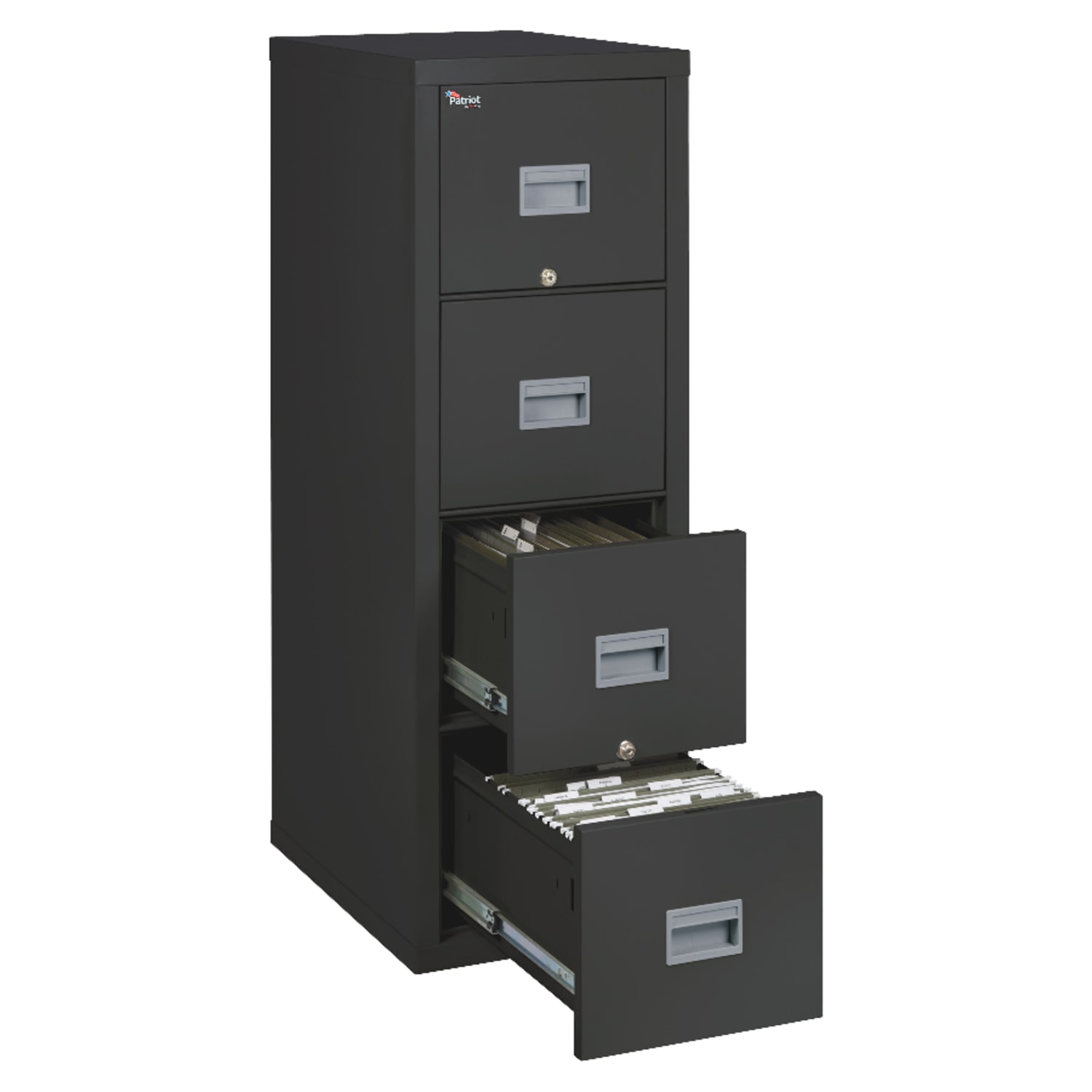 FireKing Patriot 17-3/4inD Vertical 4-Drawer Fireproof File Cabinet, Metal, Black, White Glove Delivery