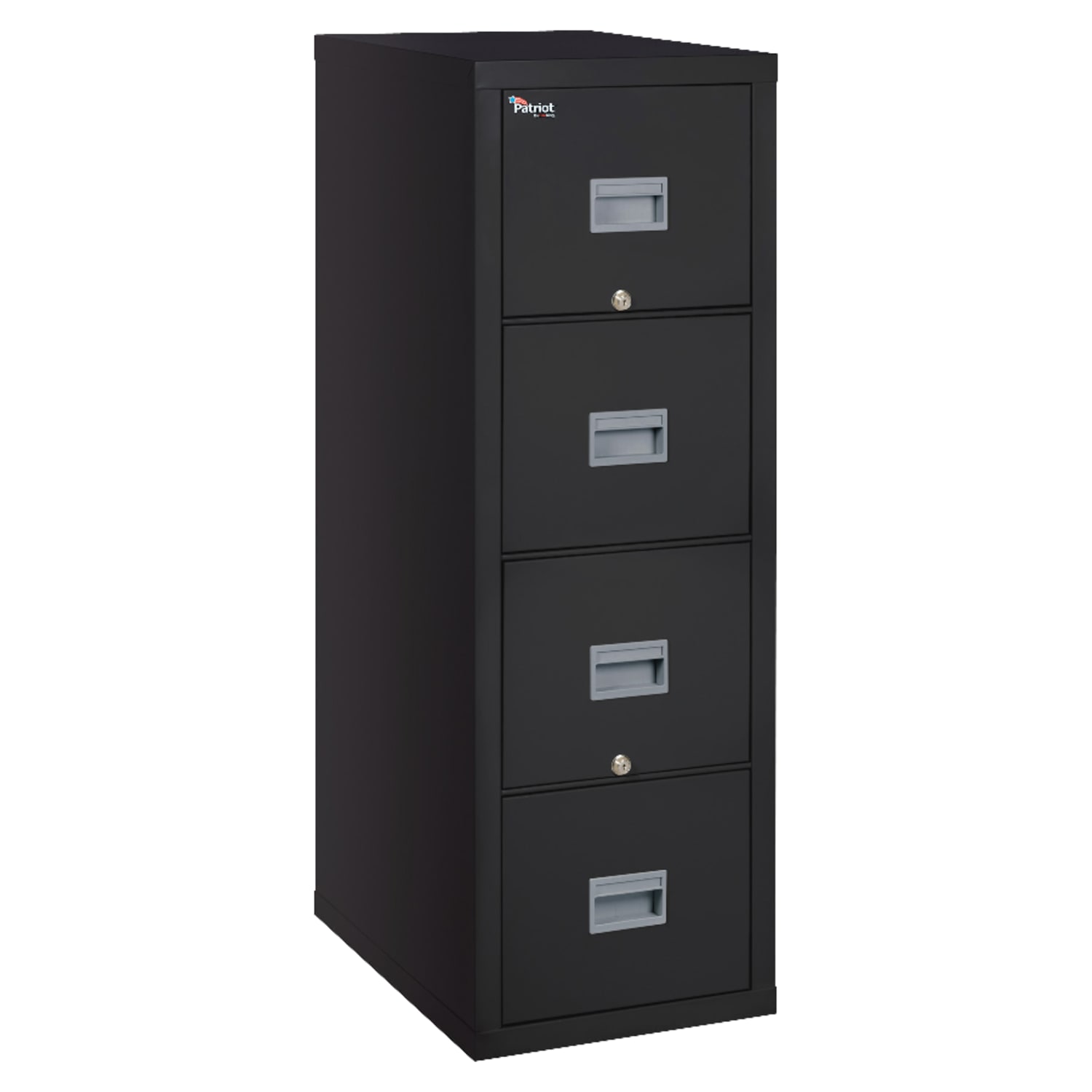 FireKing Patriot 20-3/4inD Vertical 4-Drawer Fireproof File Cabinet, Metal, Black, White Glove Delivery