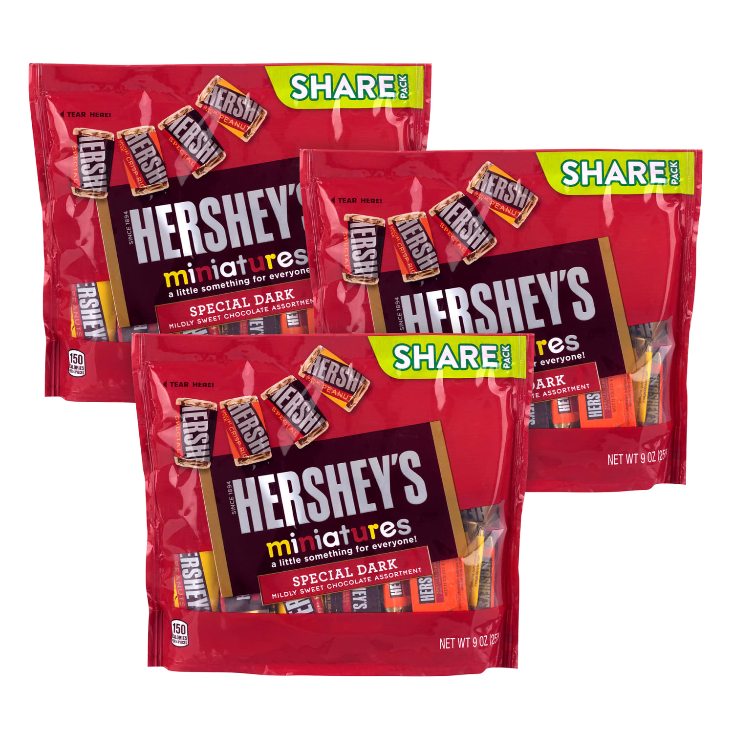 Hersheys Miniatures Dark Chocolate Candy Assortment, 10.1 Oz Bag, Pack Of 3 Bags