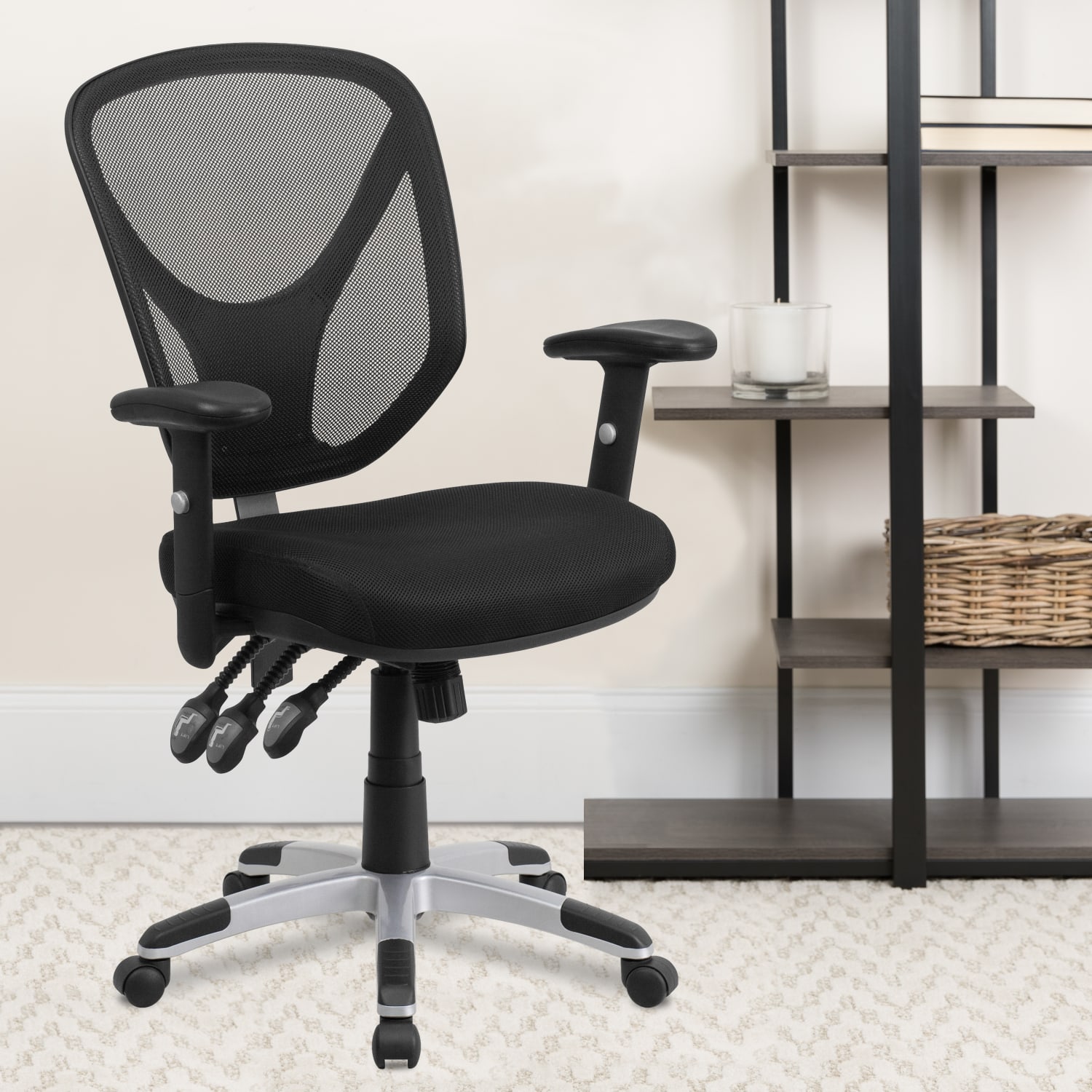 Flash Furniture Mesh Mid Back Swivel Task Chair With Adjustable Arms BlackSilver PopularChairscom