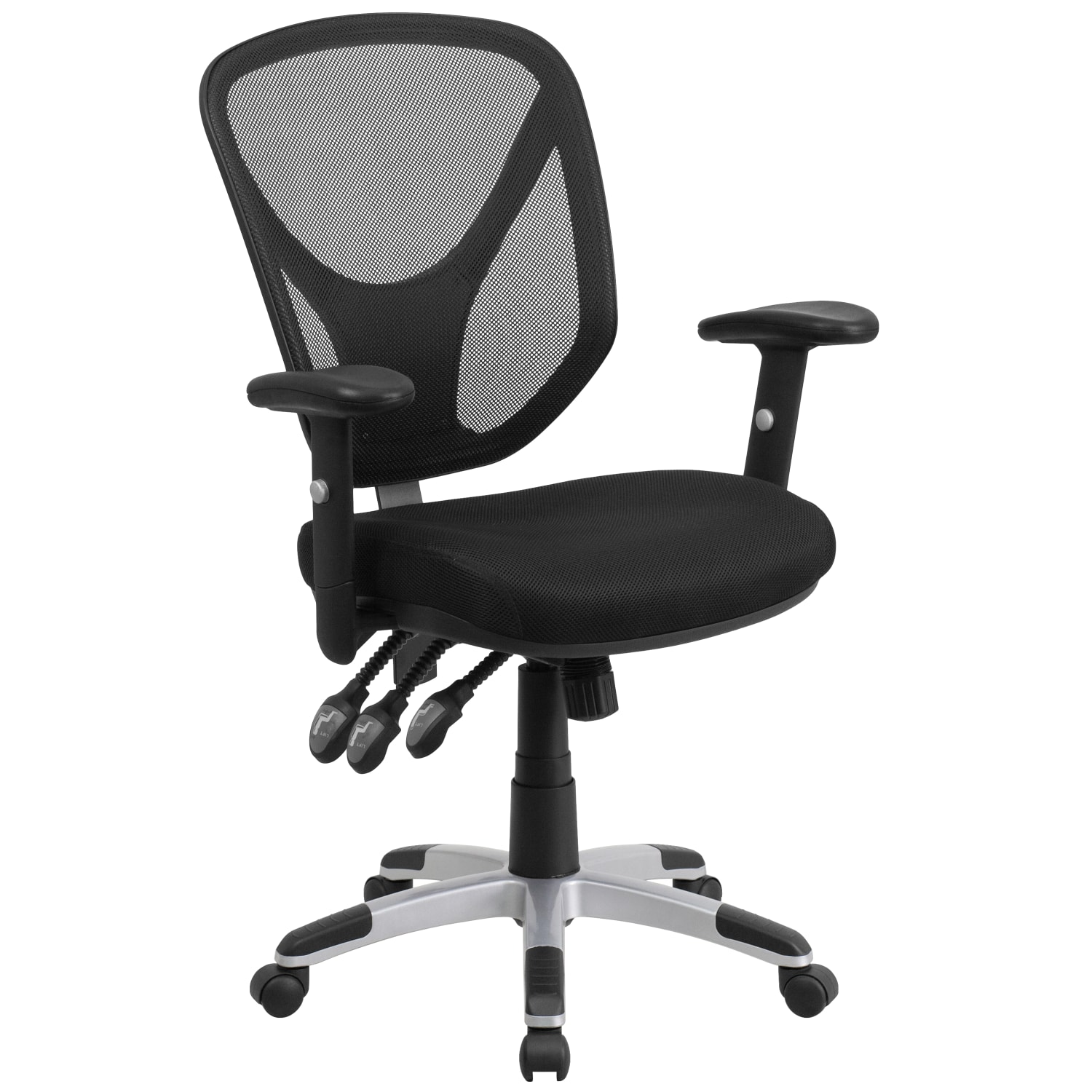 Flash Furniture Mesh Mid-Back Swivel Task Chair With Adjustable Arms, Black/Silver - Image 3