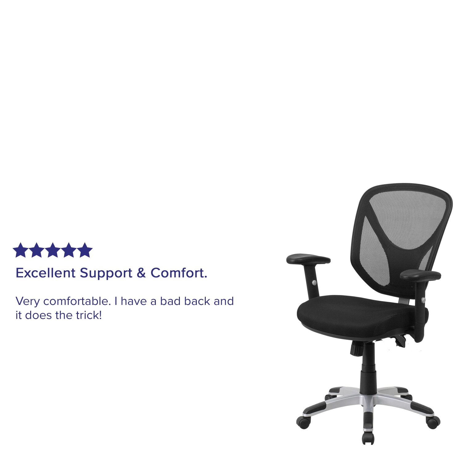 Flash Furniture Mesh Mid-Back Swivel Task Chair With Adjustable Arms, Black/Silver - Image 6