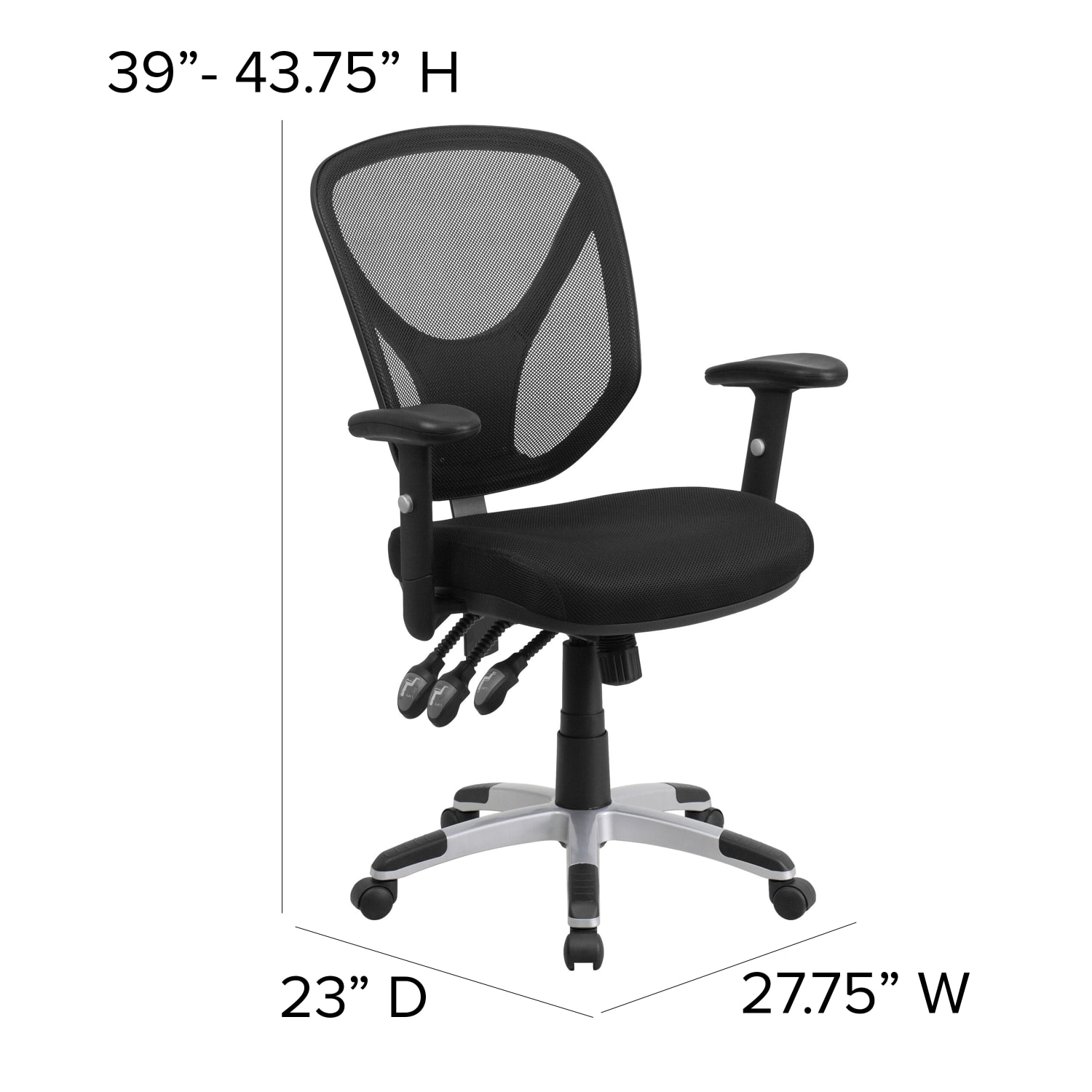 Flash Furniture Mesh Mid-Back Swivel Task Chair With Adjustable Arms, Black/Silver - Image 8