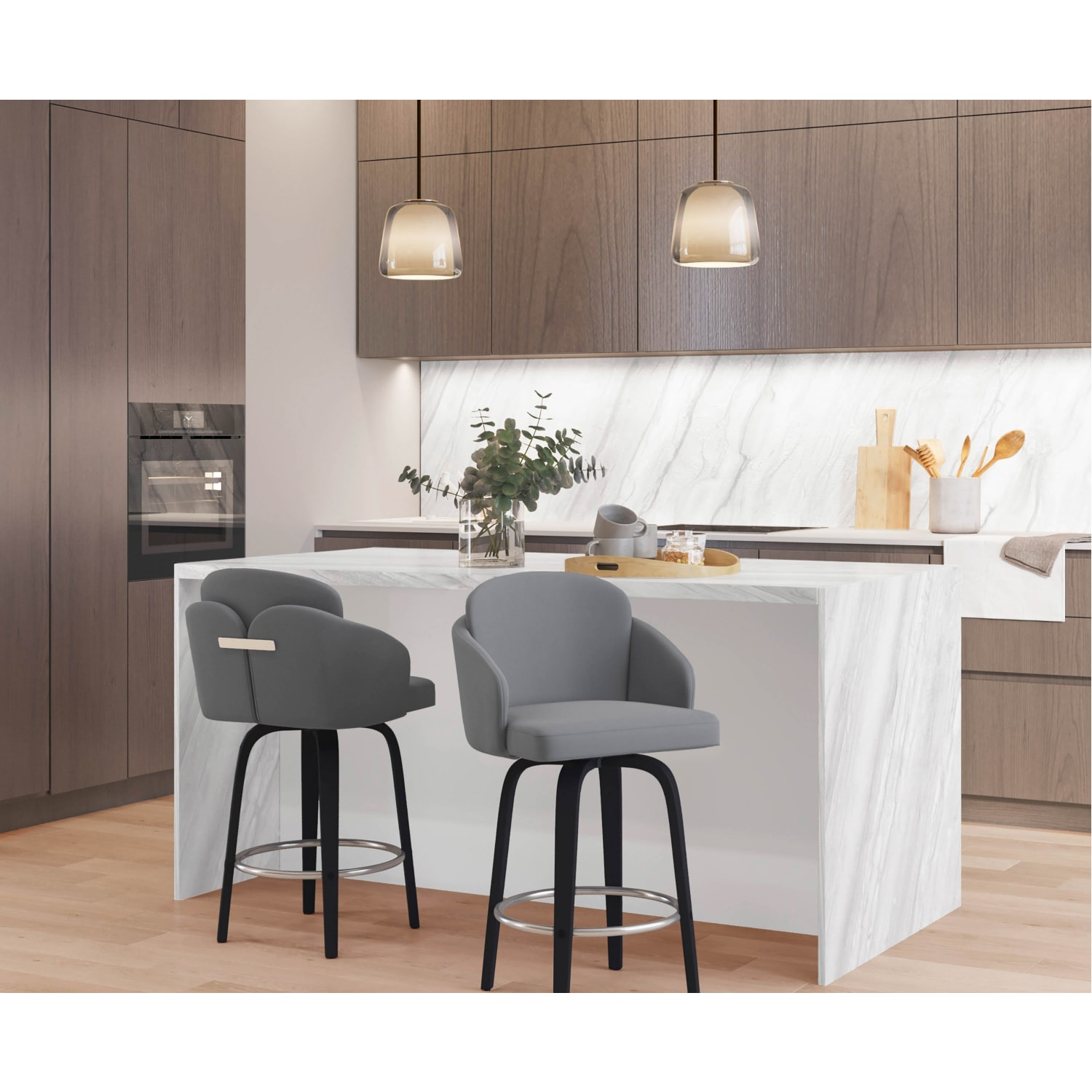 LumiSource Dahlia Faux Leather Counter Stools, Gray/Black, Set Of 2 - Image 9