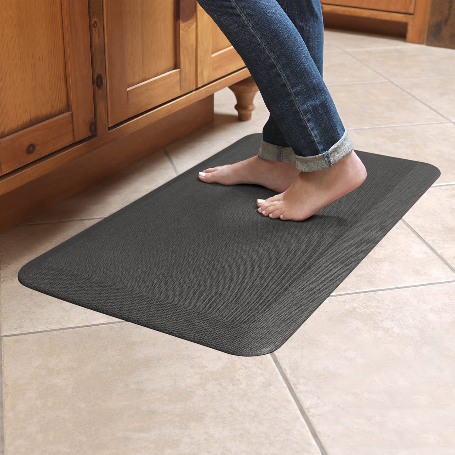 GelPro Designer Comfort Polyurethane Anti-Fatigue Mat For Hard Floors, 20in x 30in, Grasscloth Charcoal - Image 3