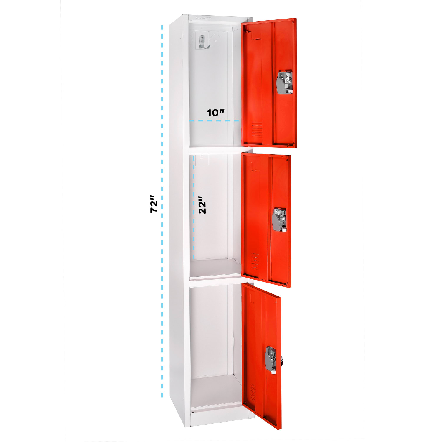 Alpine Large 3-Tier Steel Lockers, 72inH x 12inW x 12inD, Red, Pack Of 2 Lockers - Image 4
