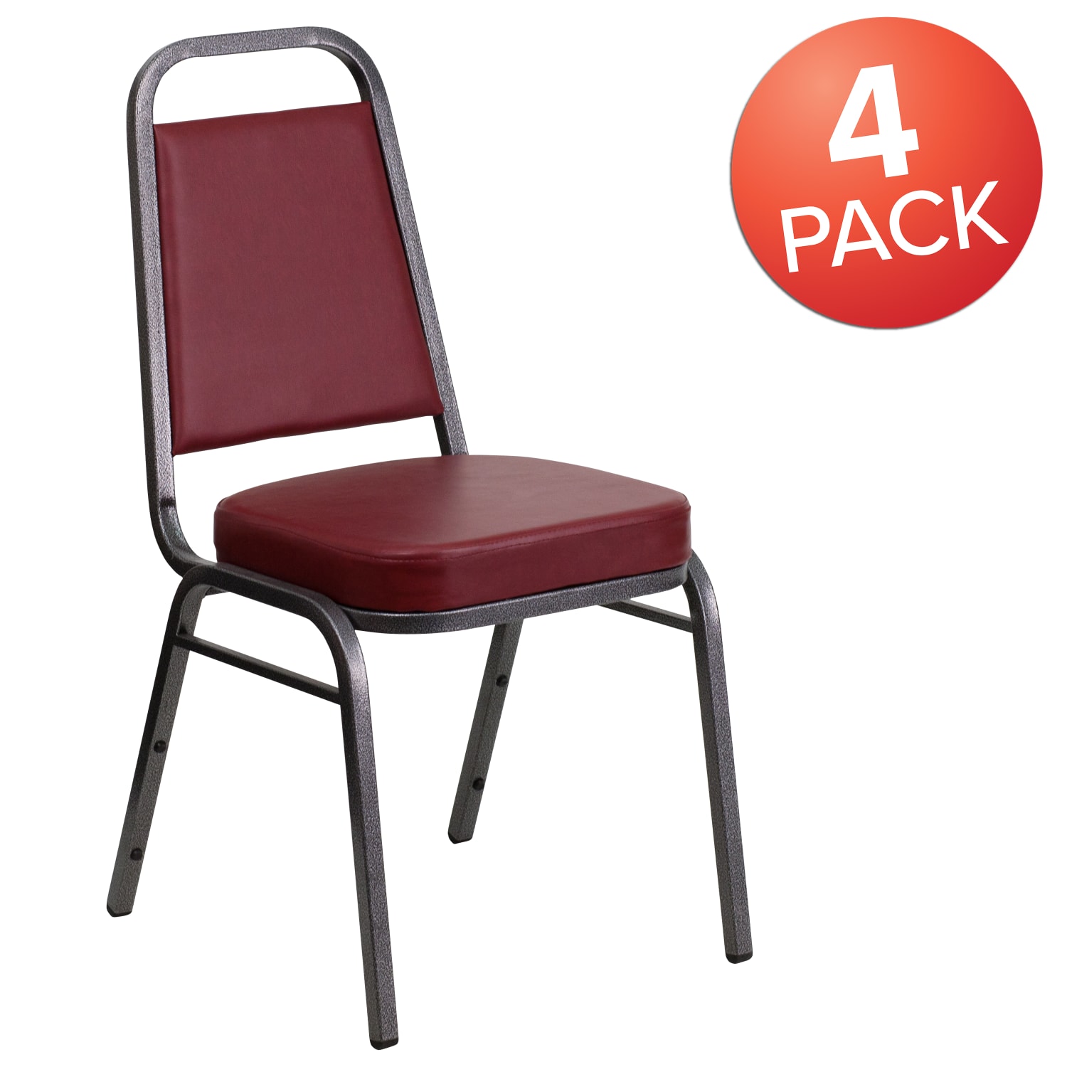 Flash Furniture HERCULES Series Trapezoidal Back Stacking Banquet Chairs, Burgundy/Silvervein, Pack Of 4 Chairs - Image 3